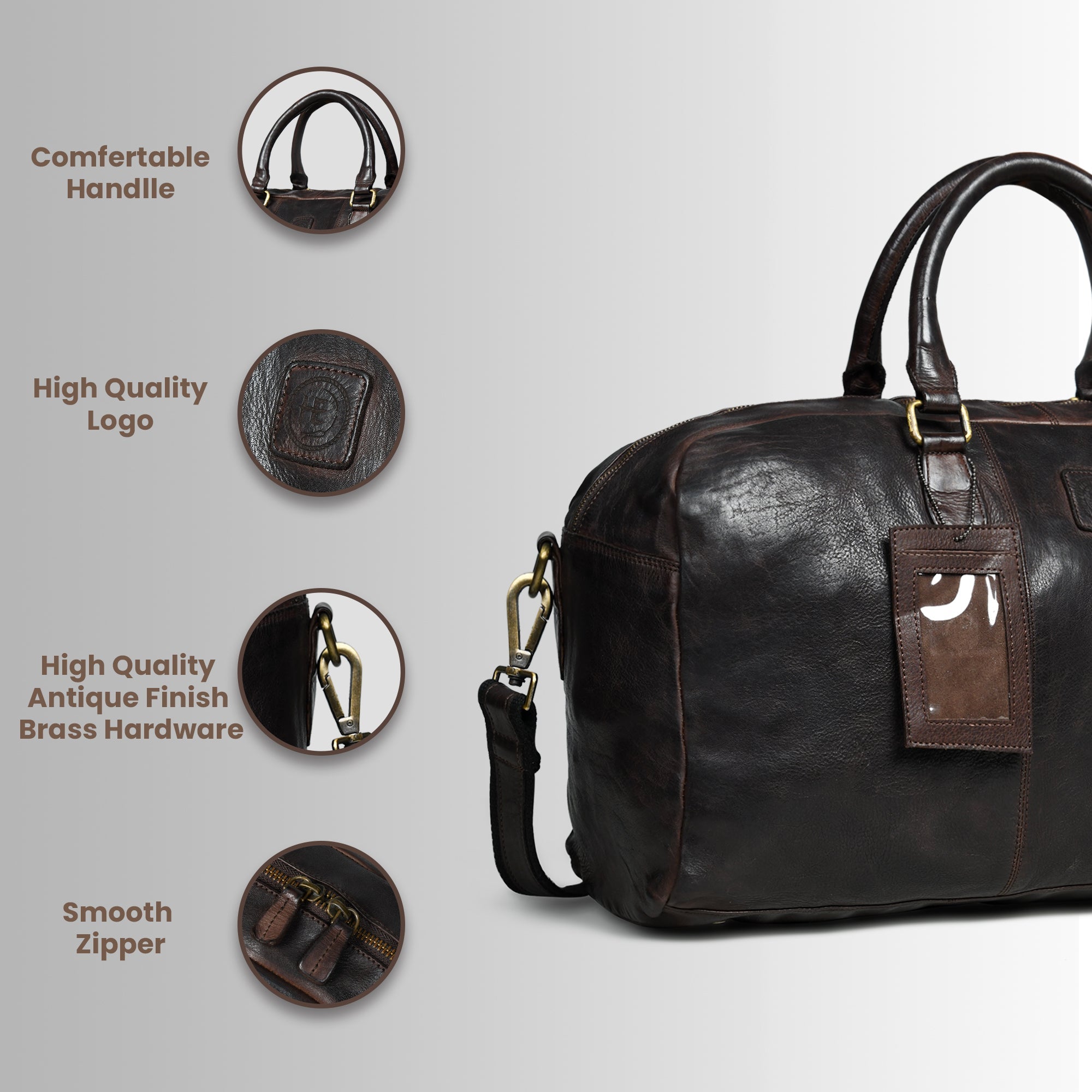 Imperium Luxe Leather Duffle Bag- Espresso brown