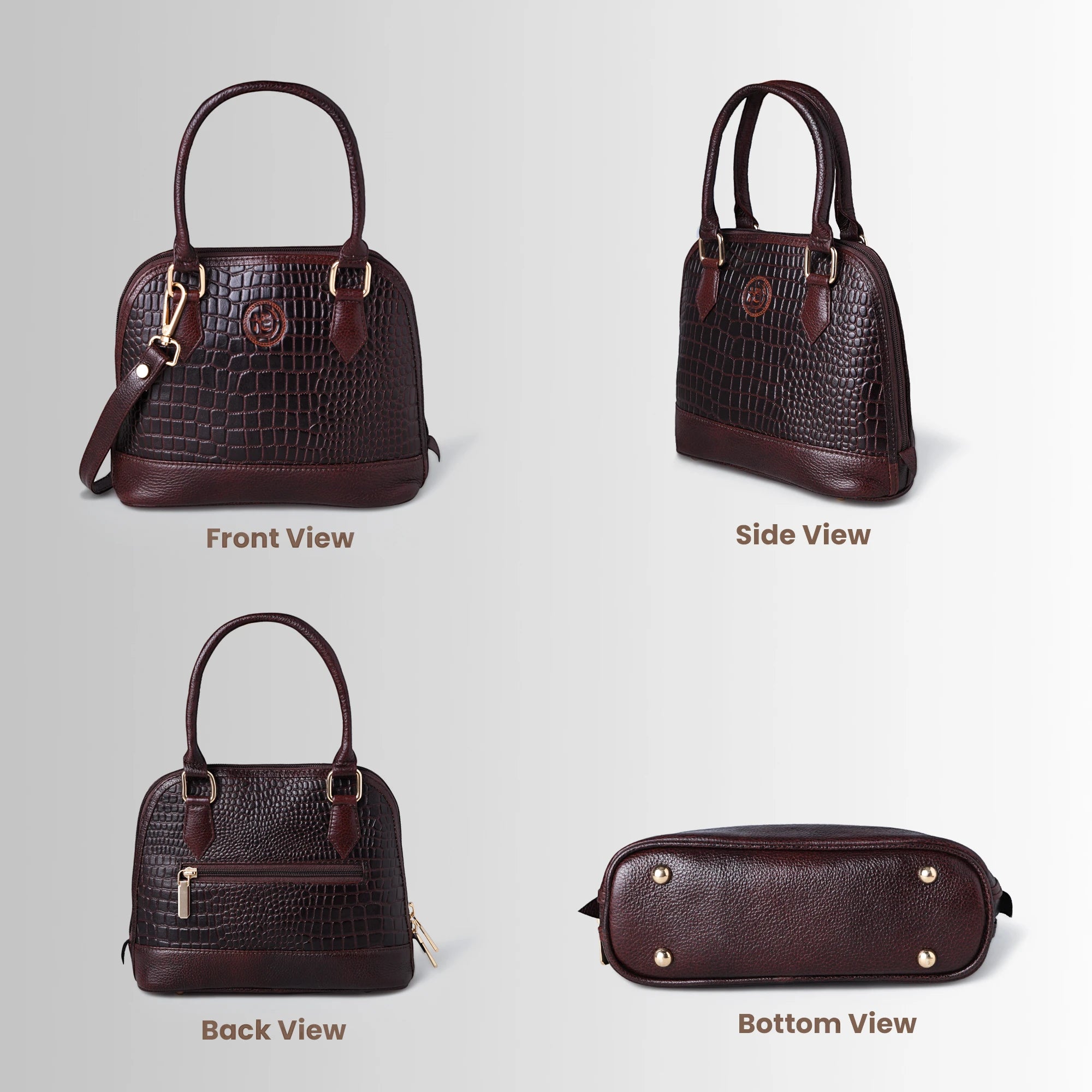 Monroe Croco Leather Satchel - Espresso Brown