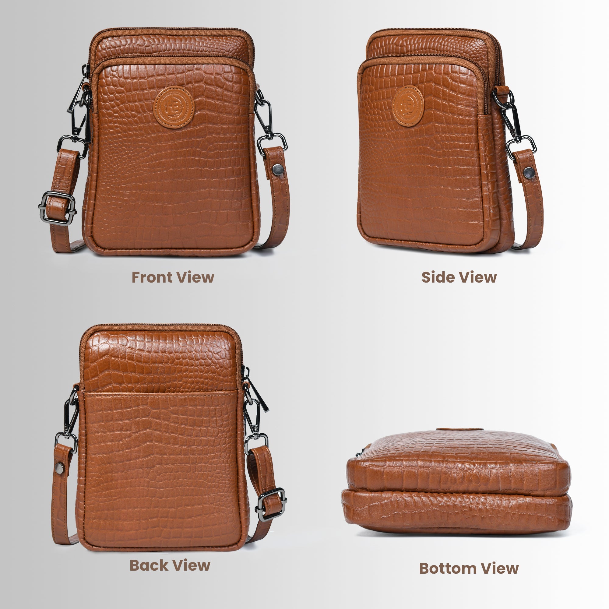 Croc Luxe Leather Sling Bag – Tan Colour