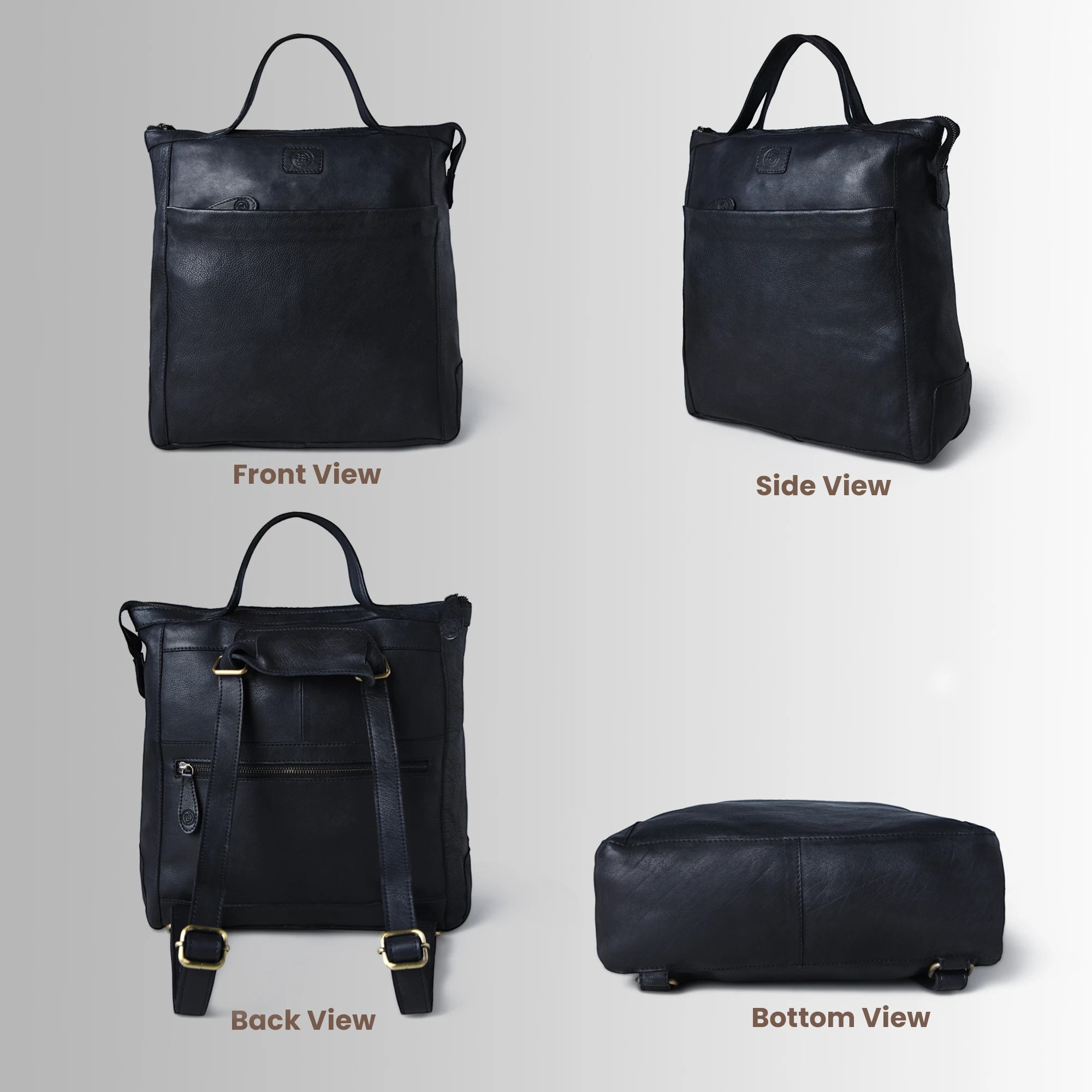 Siena Convertible Leather Backpack  – Black