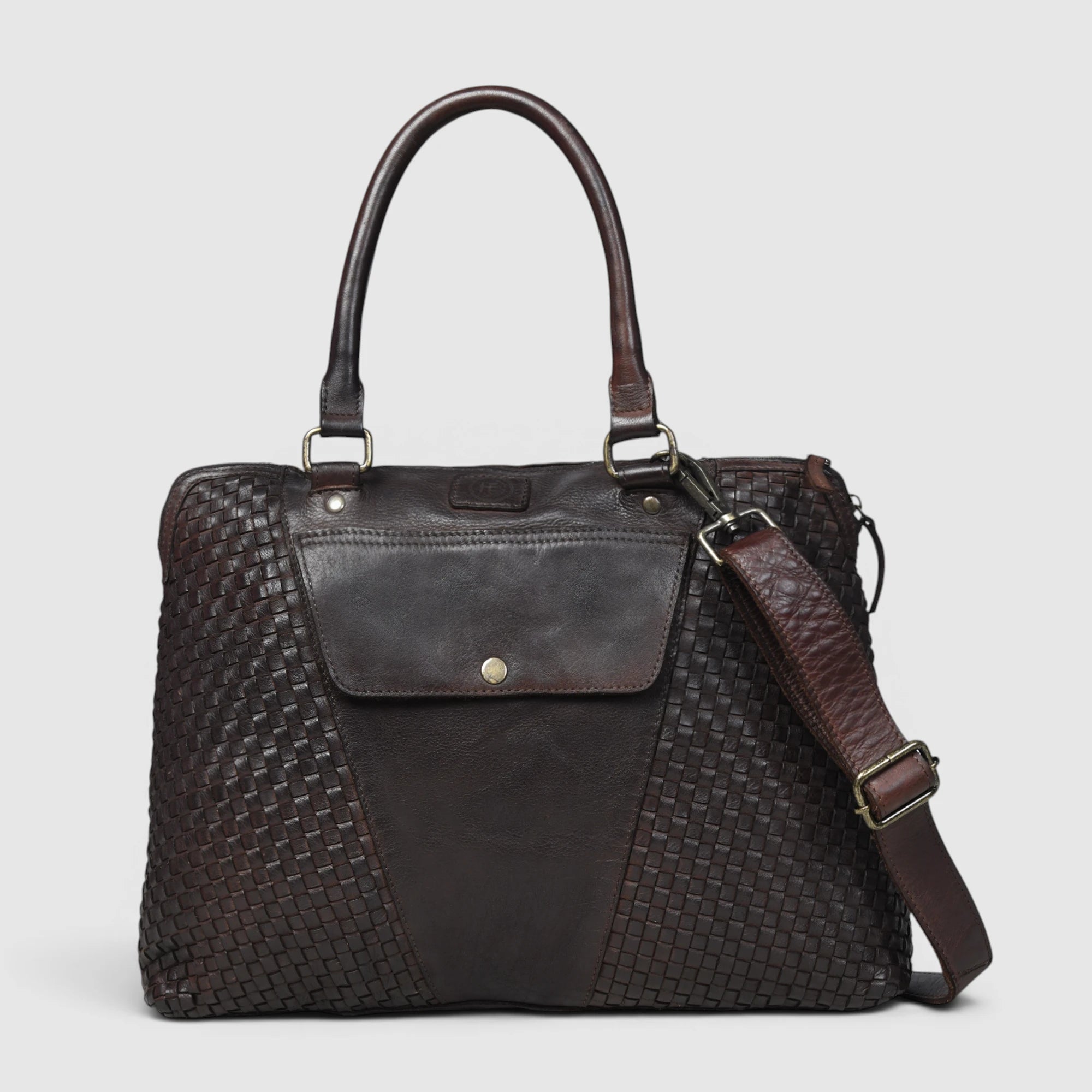 Verona Woven Leather Work Tote – Espresso Brown