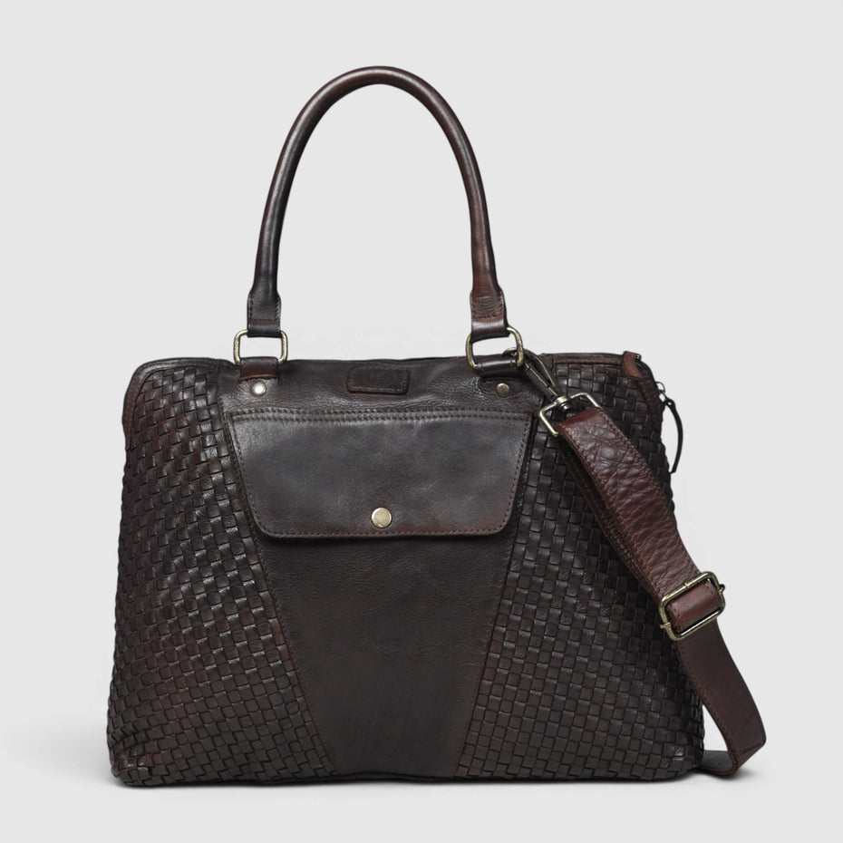 Verona Woven Leather Work Tote – Espresso Brown