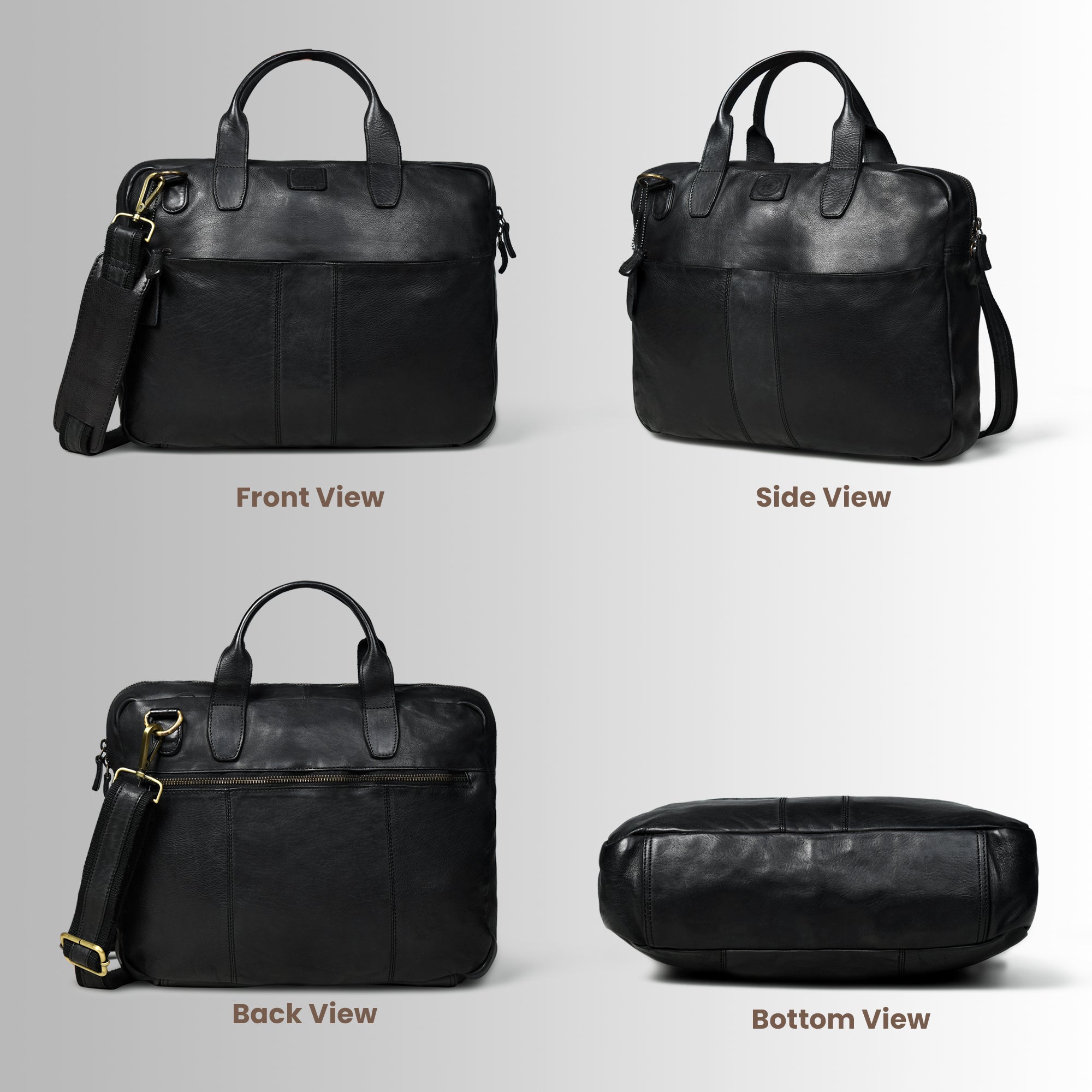 Voyager Premium Leather Laptop Bag - Black Colour