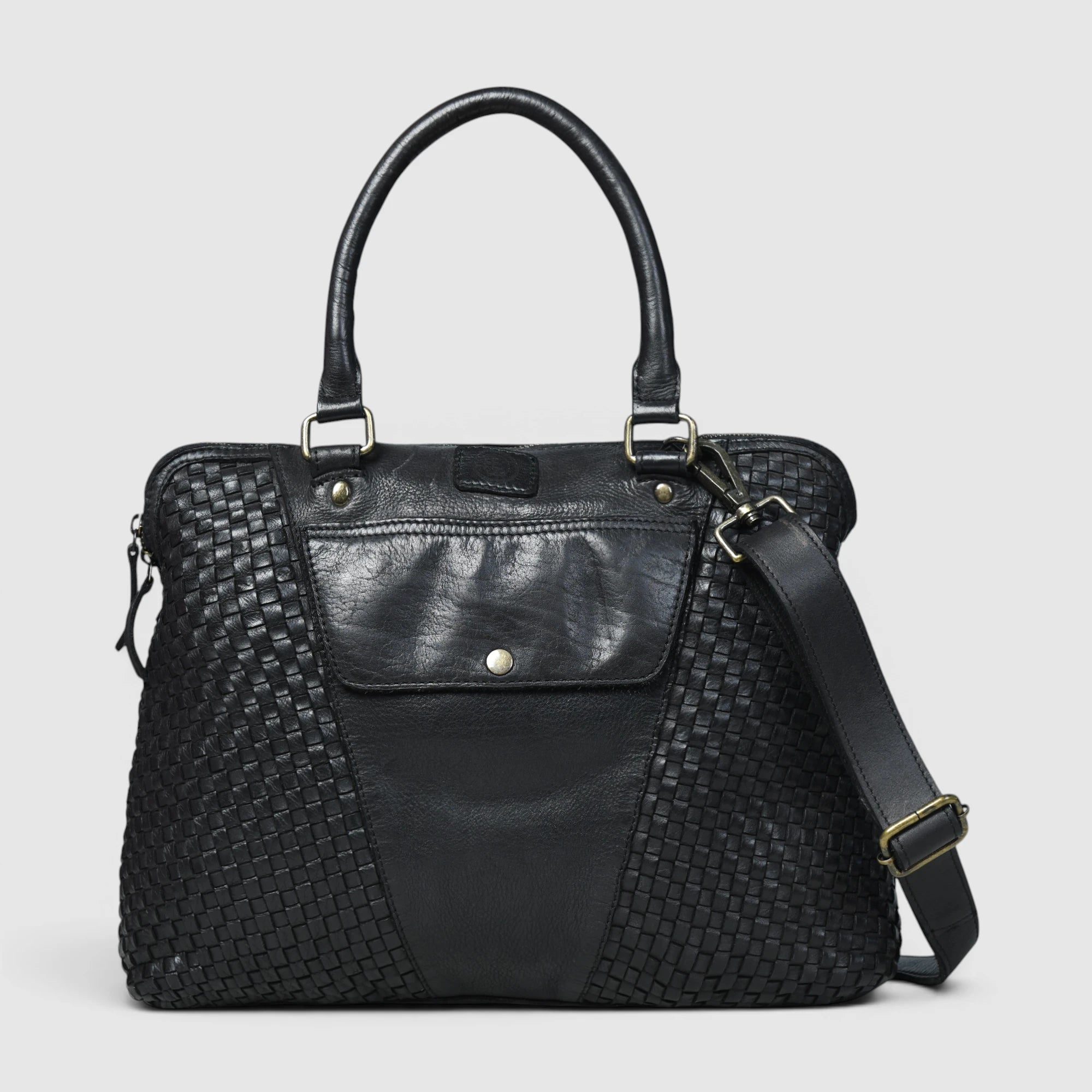 Verona Woven Leather Work Tote – Black