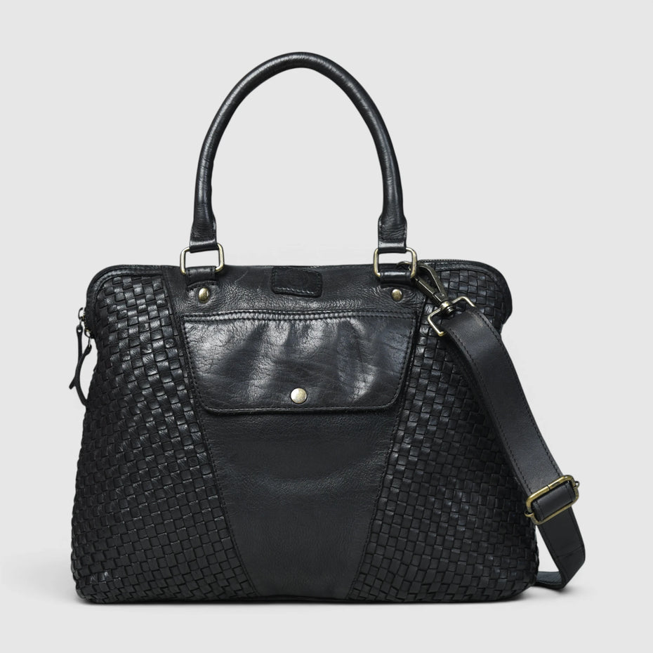 Verona Woven Leather Work Tote – Black