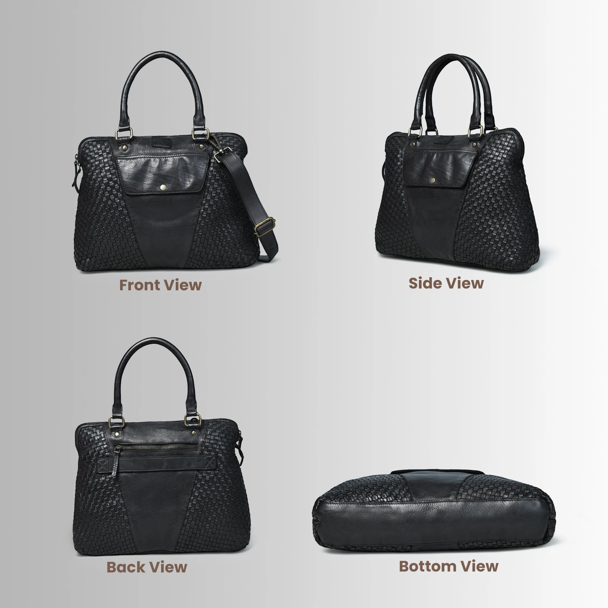 Verona Woven Leather Work Tote – Black