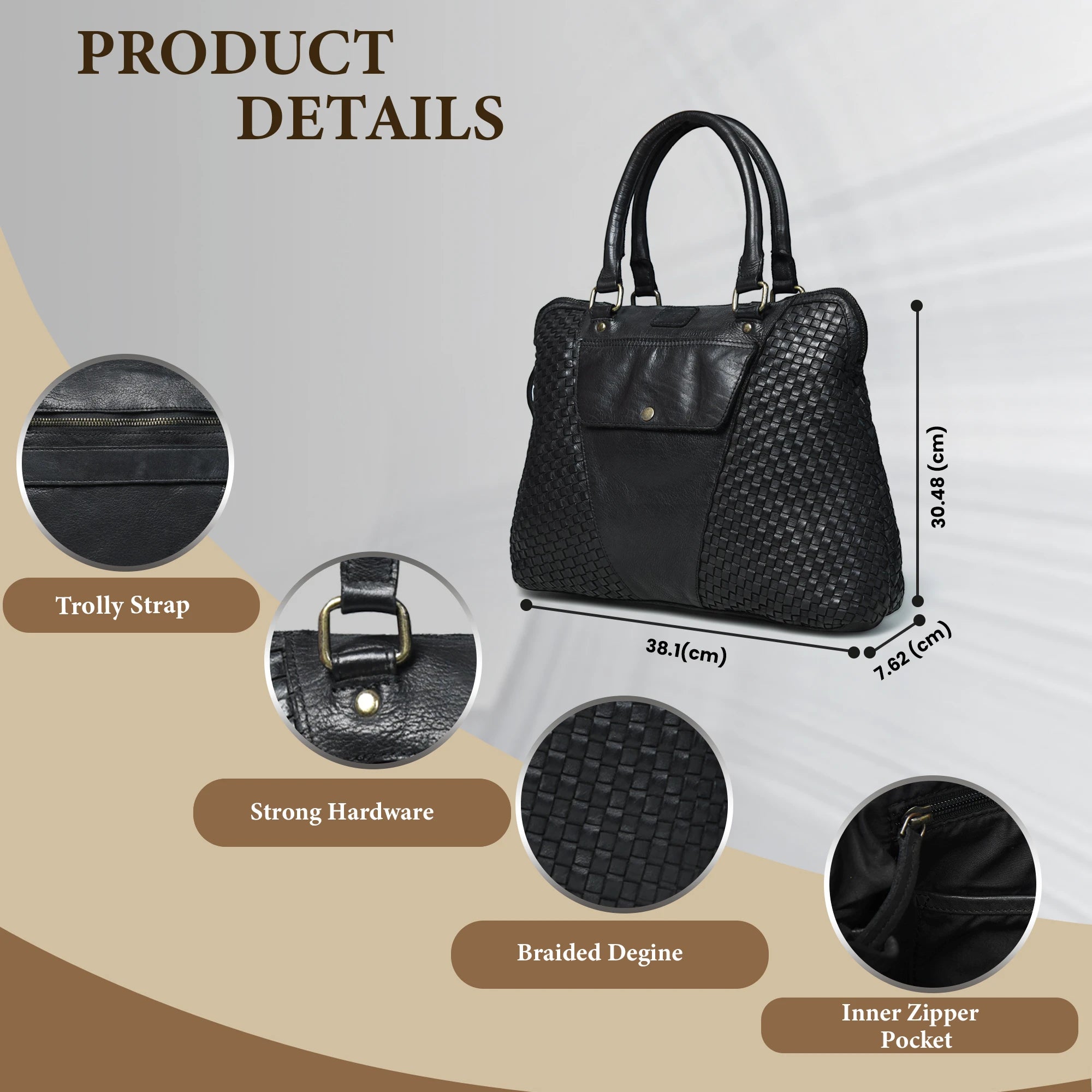 Verona Woven Leather Work Tote – Black