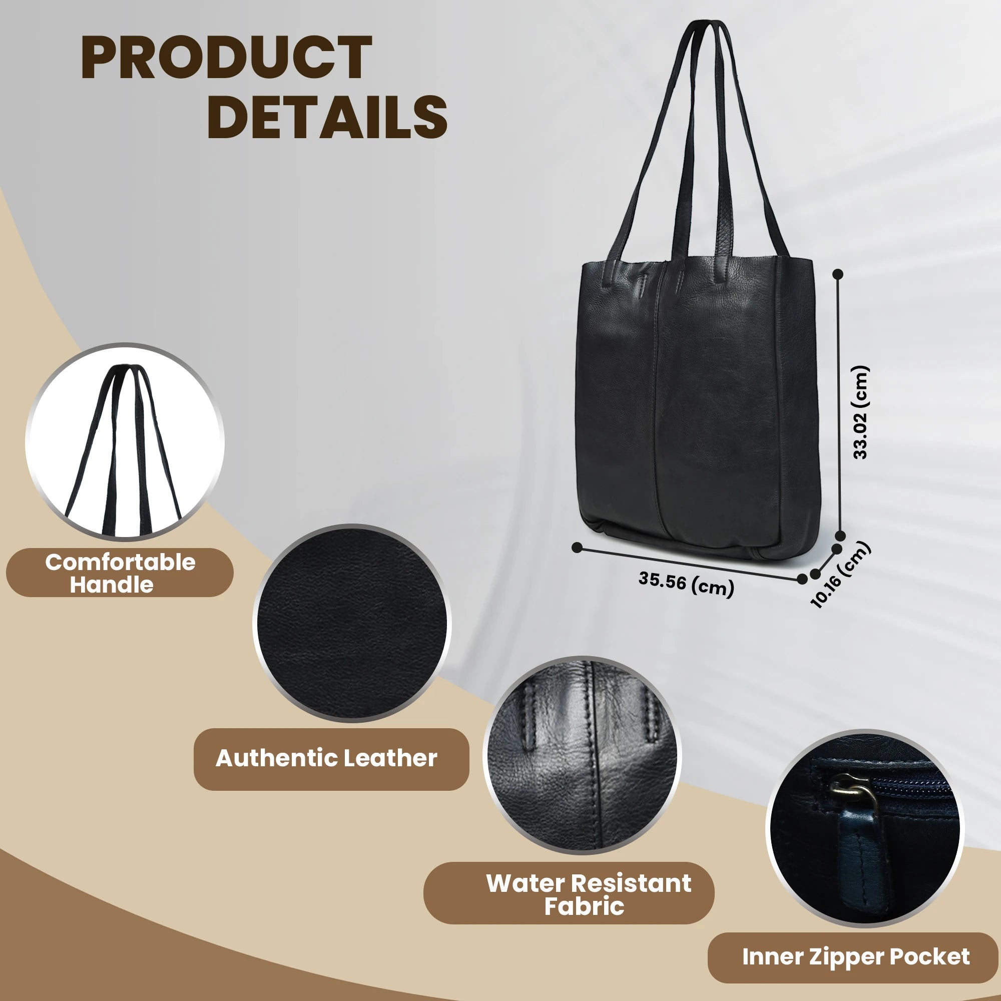 Hestore Midnight Classic Women’s Leather Tote - Black color