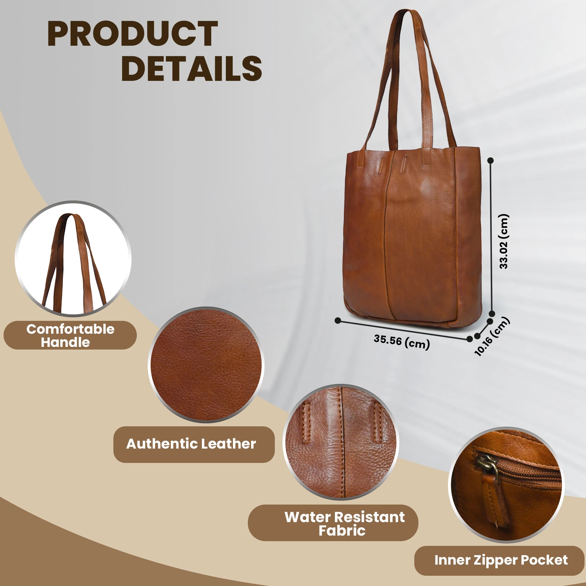 Hestore Midnight Classic Women’s Leather Tote - Tan color
