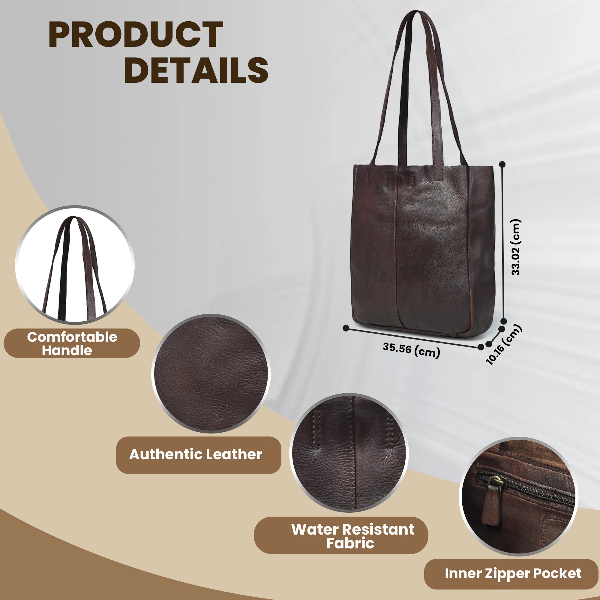 Hestore Midnight Classic Women’s Leather Tote - Expresso Brown