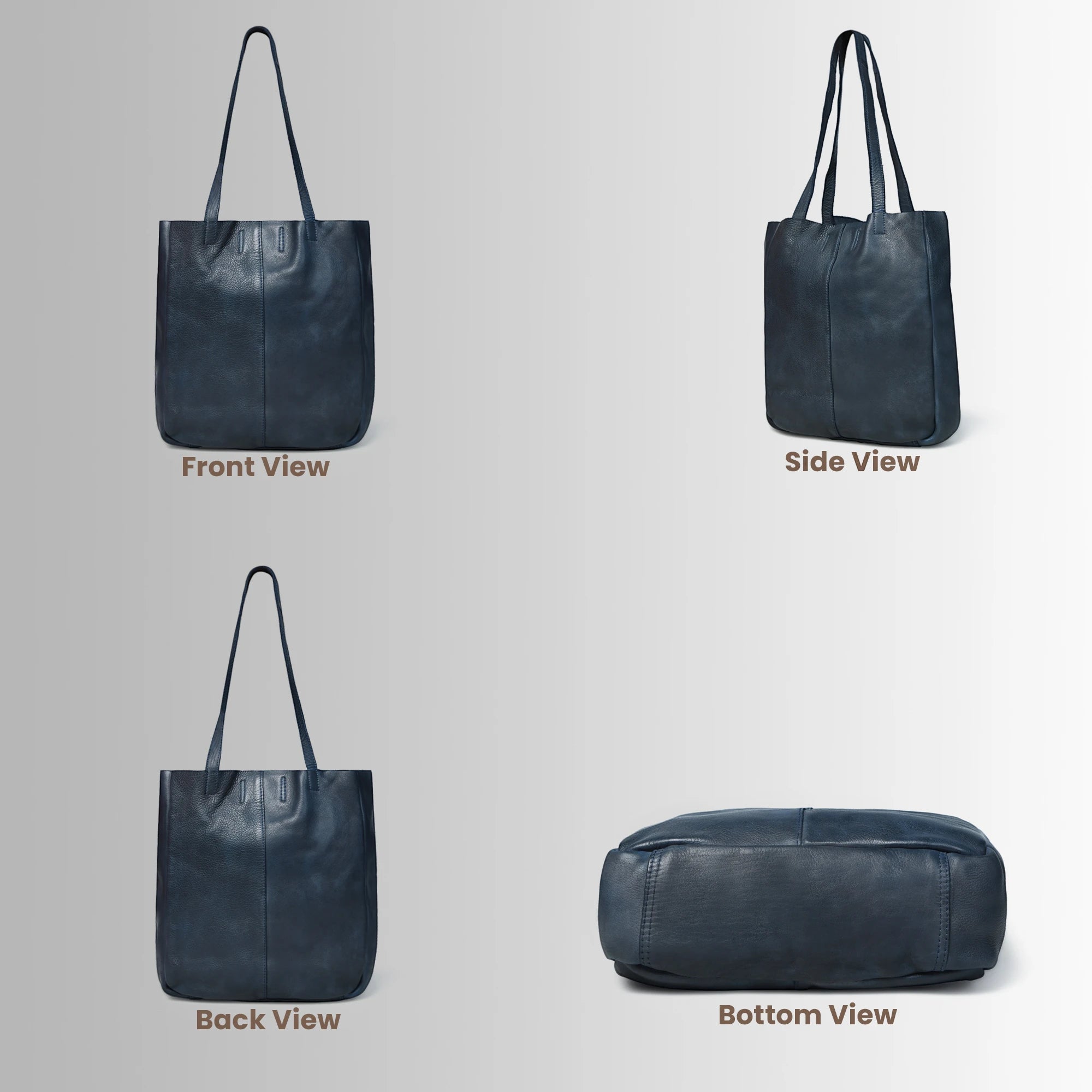 Hestore Midnight Classic Women’s Leather Tote - Navy Blue