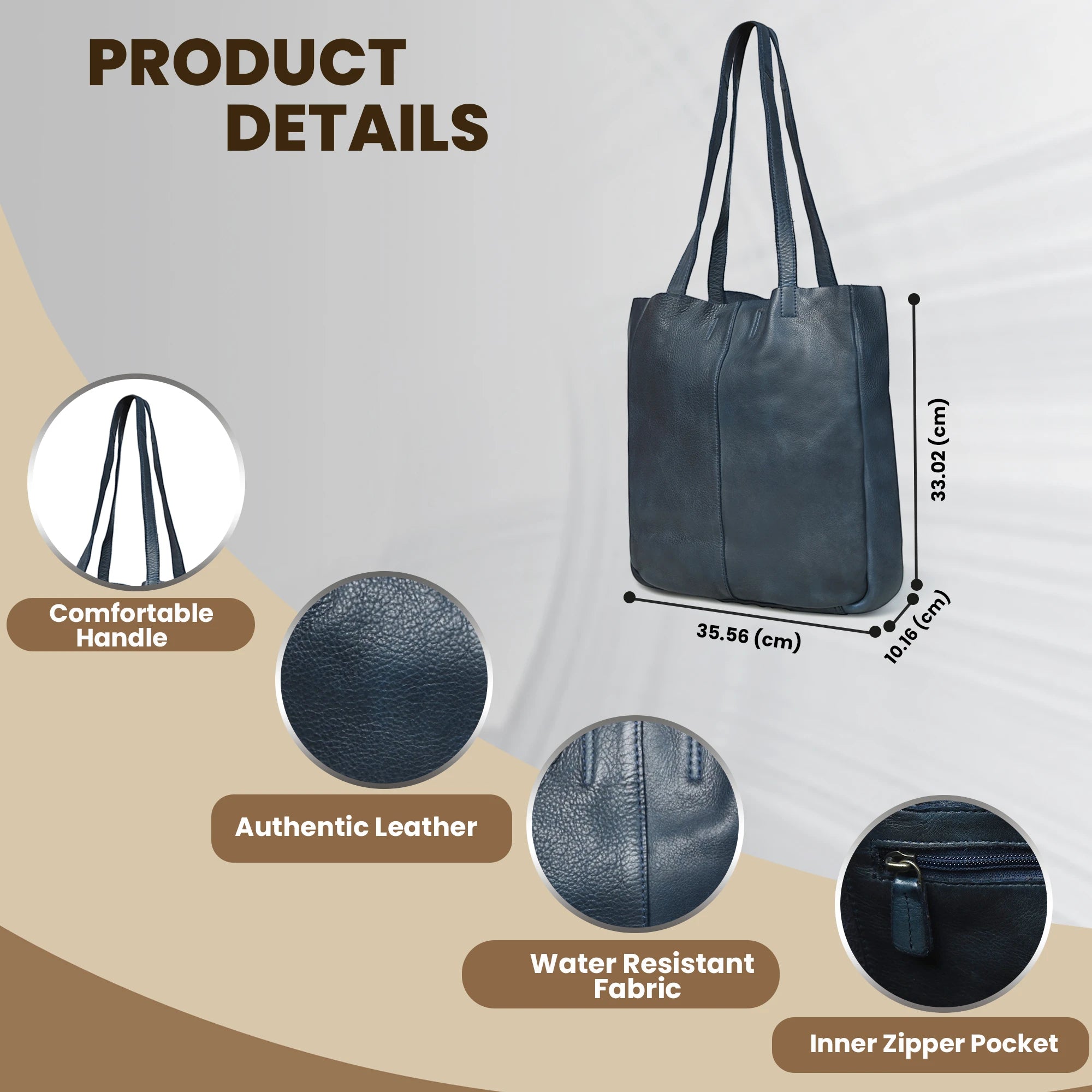 Hestore Midnight Classic Women’s Leather Tote - Navy Blue