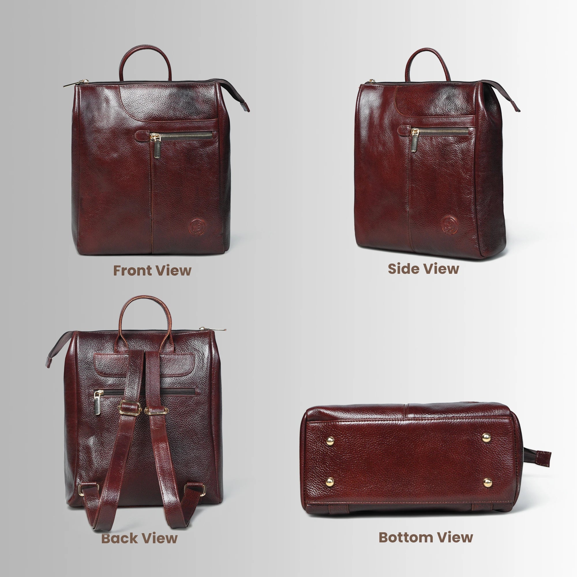 Harper Convertible Leather Backpack  – Burgundy