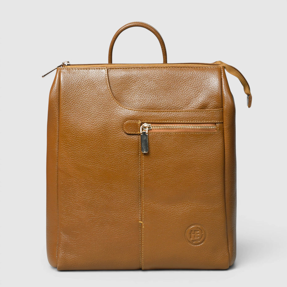 Harper Convertible Leather Backpack – Camel Tan