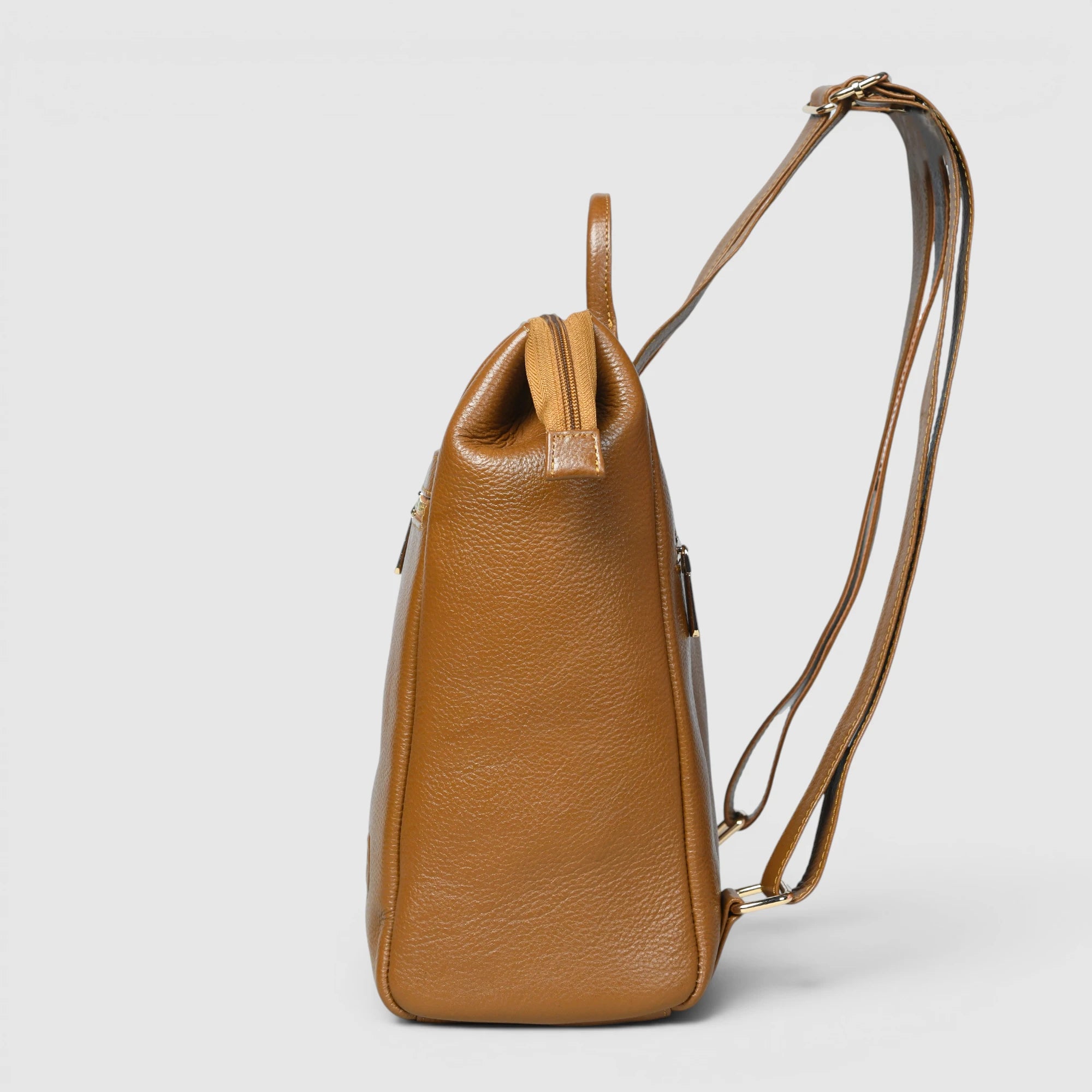Harper Convertible Leather Backpack – Camel Tan