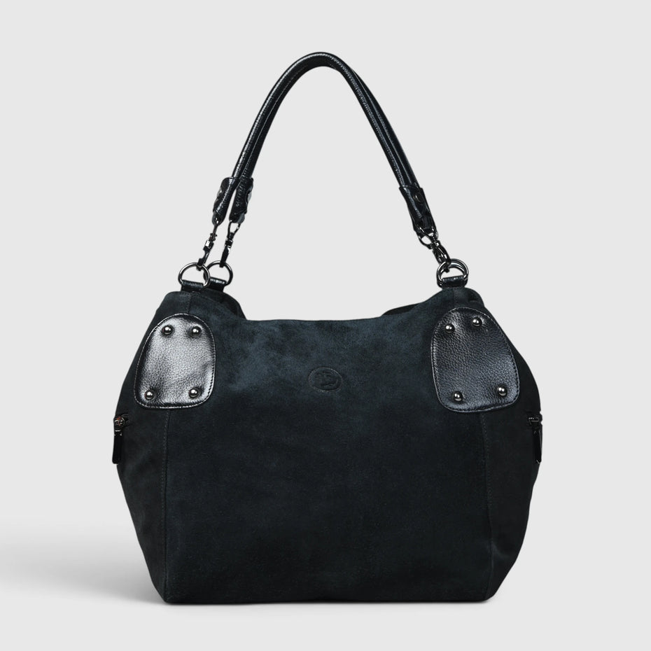 Monarch Luxe Suede Leather Convertible Tote Handbag – Black Colour