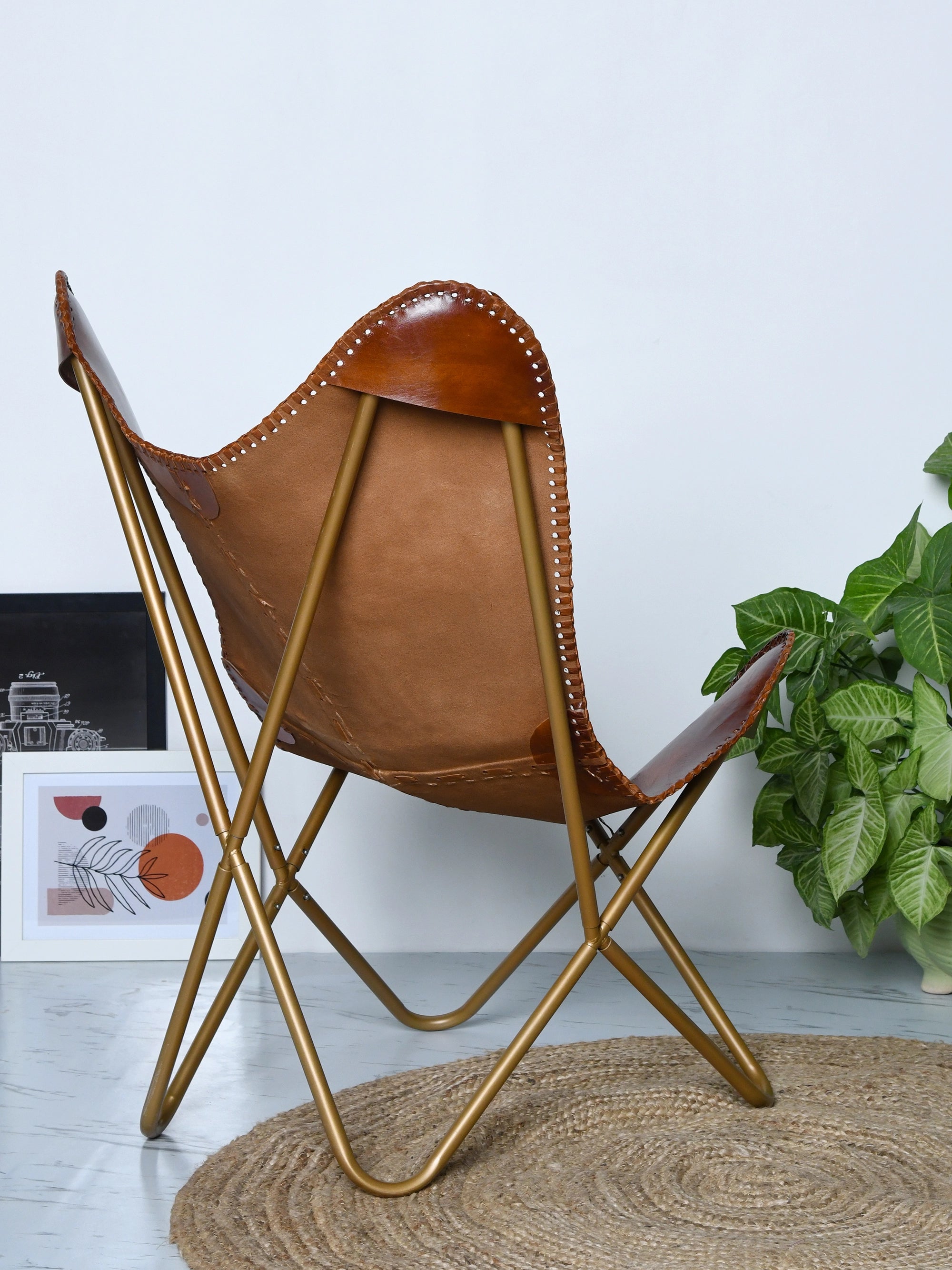 Hestern Maverick Buffalo Leather Butterfly Chair – Gold Frame
