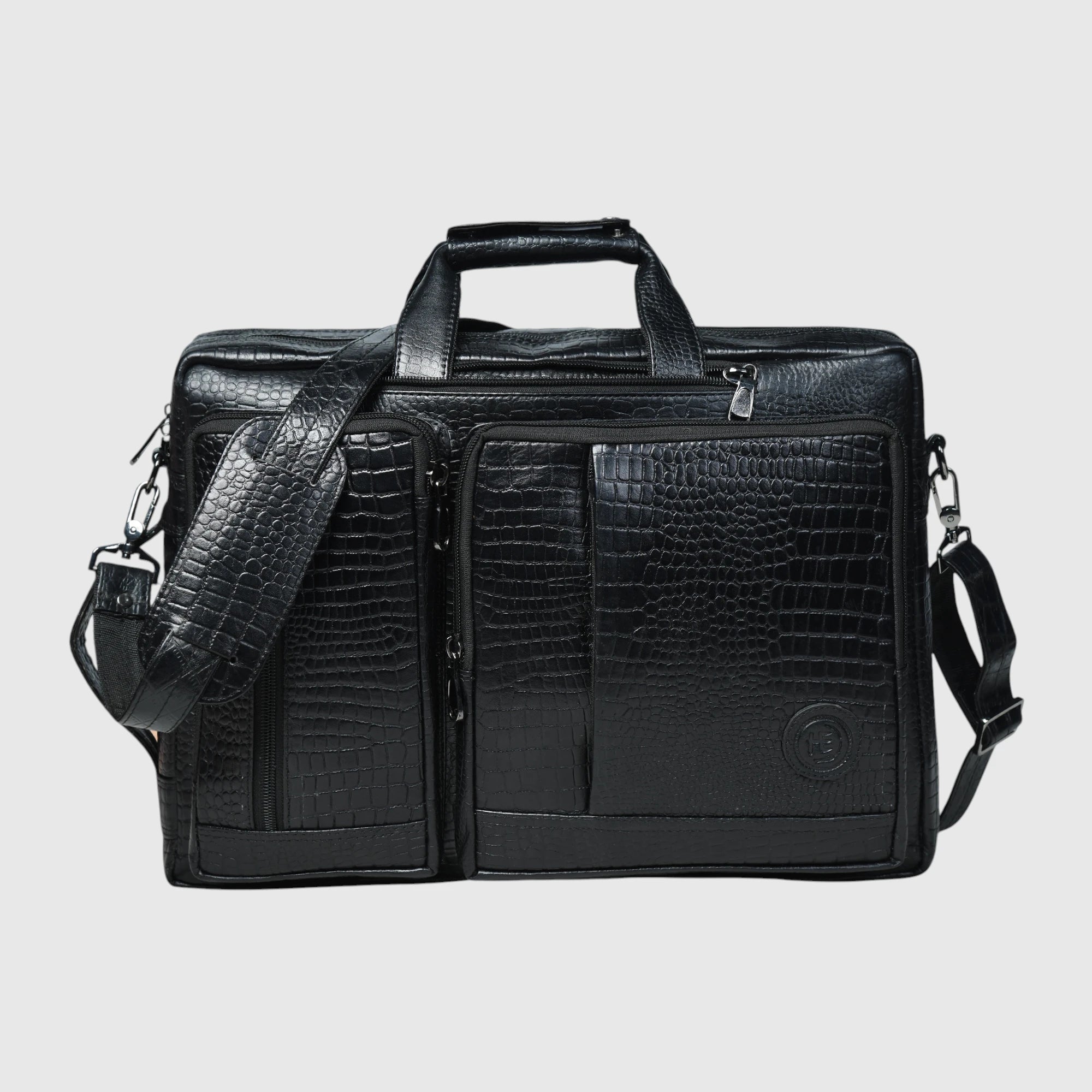 Crocodore Vintage Leather Multi-Pocket Laptop Bag – Black Colour