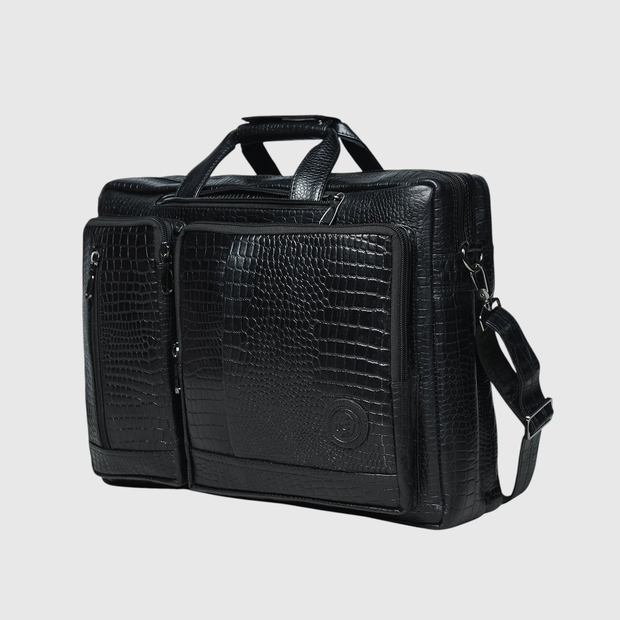 Crocodore Vintage Leather Multi-Pocket Laptop Bag – Black Colour