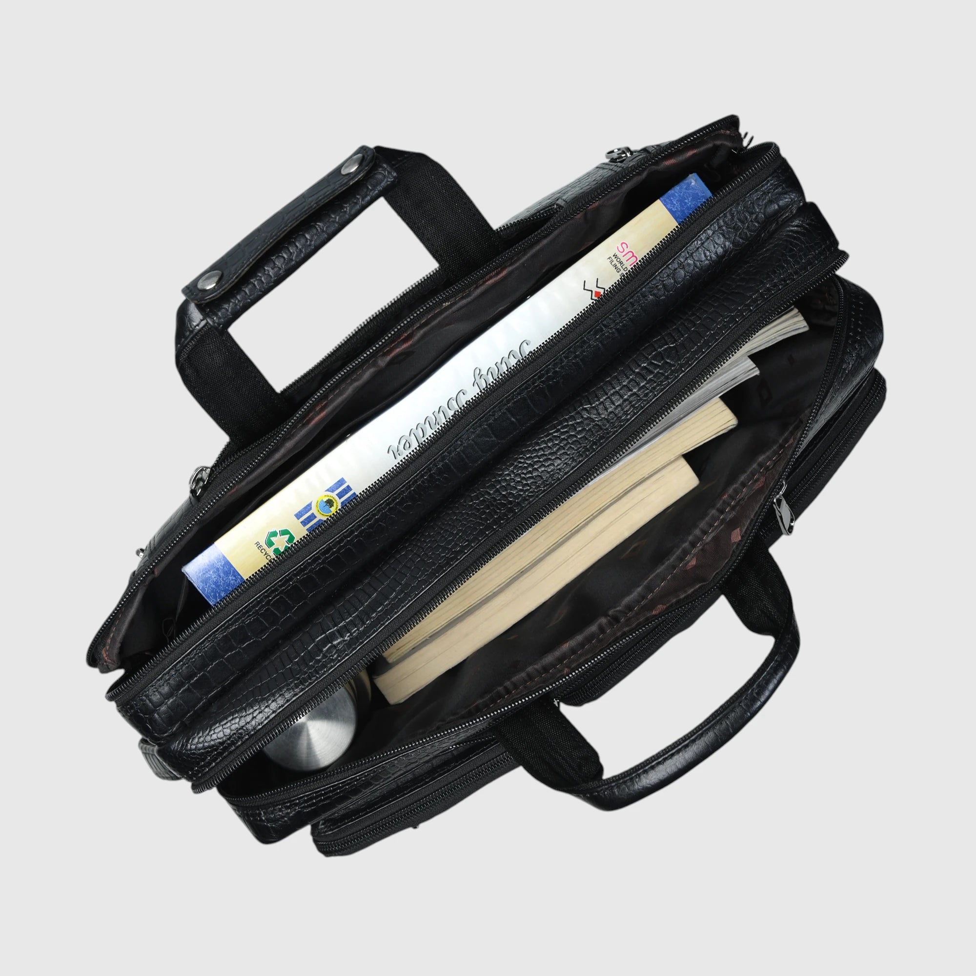 Crocodore Vintage Leather Multi-Pocket Laptop Bag – Black Colour
