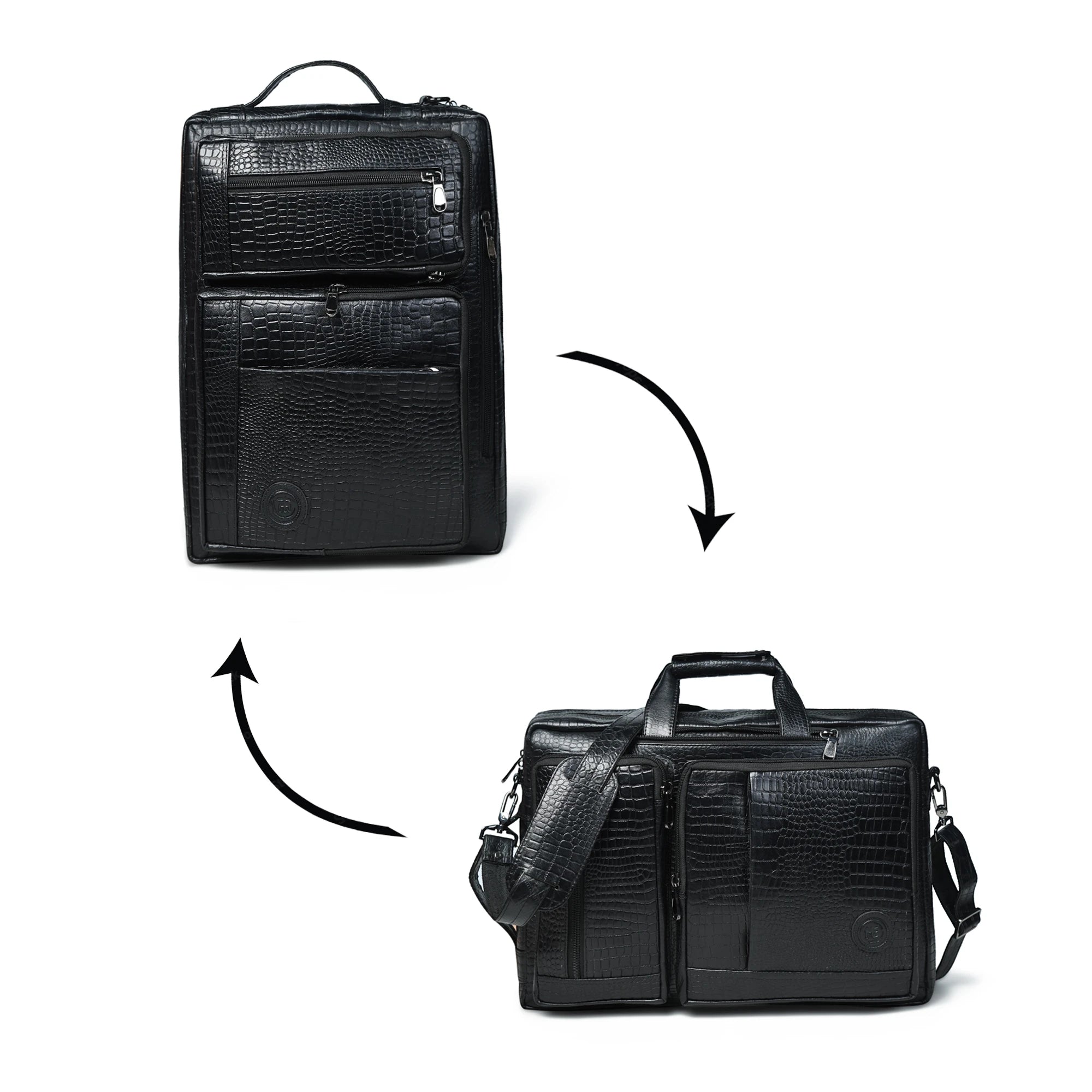 Crocodore Vintage Leather Multi-Pocket Laptop Bag – Black Colour