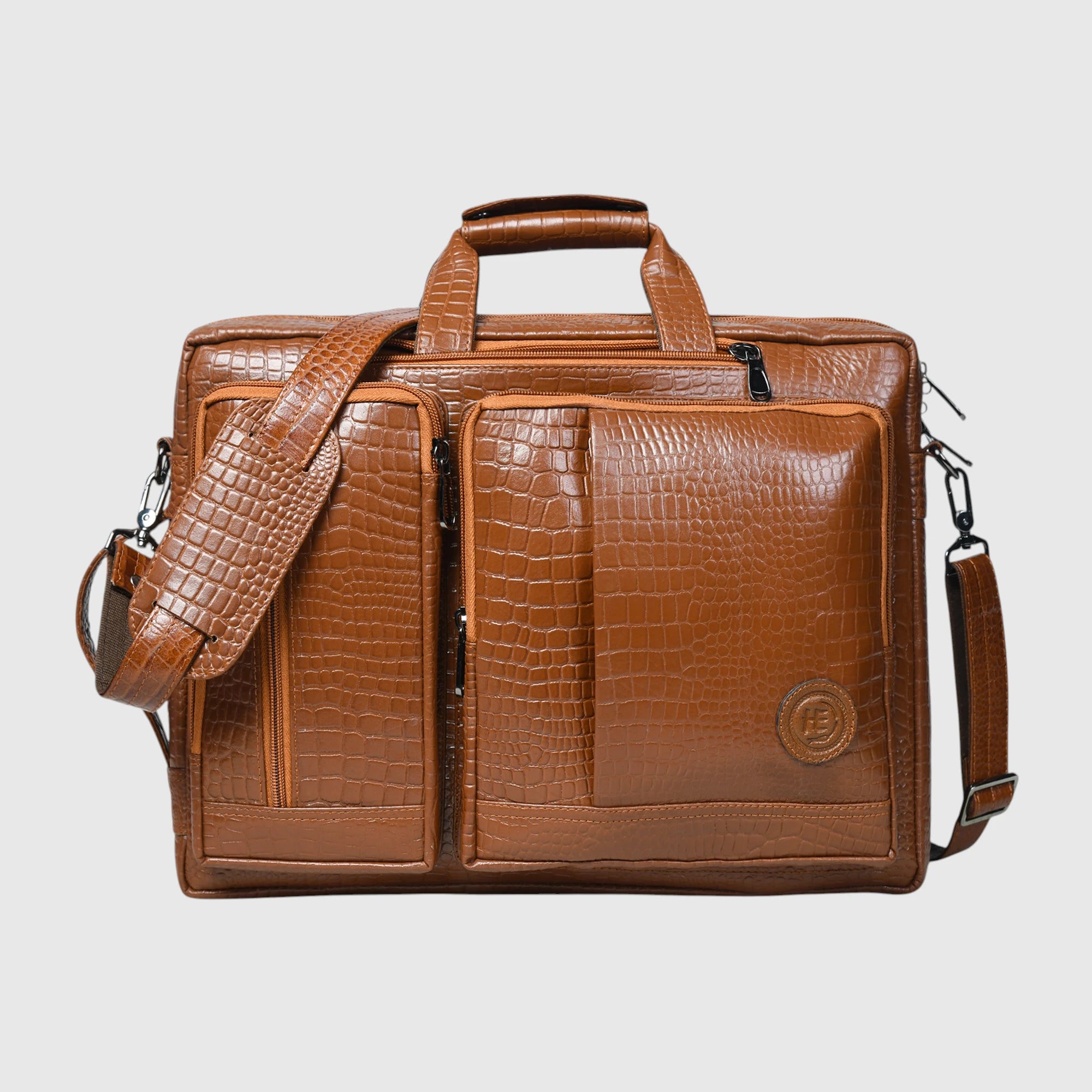 Crocodore Vintage Leather Multi-Pocket Laptop Bag – Tan Colour