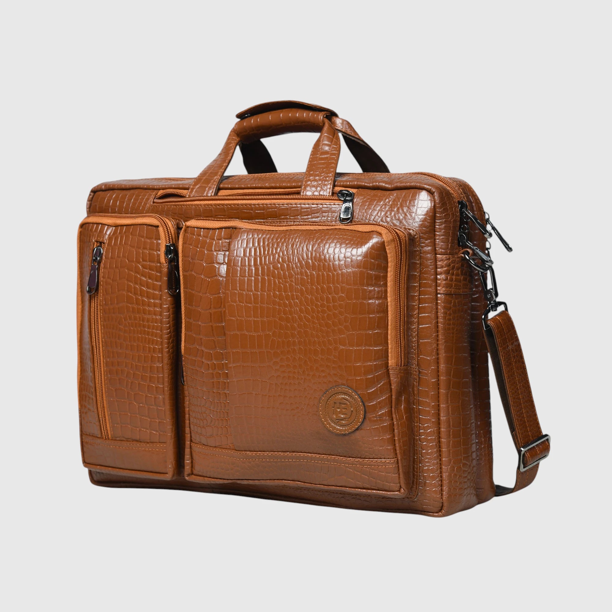Crocodore Vintage Leather Multi-Pocket Laptop Bag – Tan Colour
