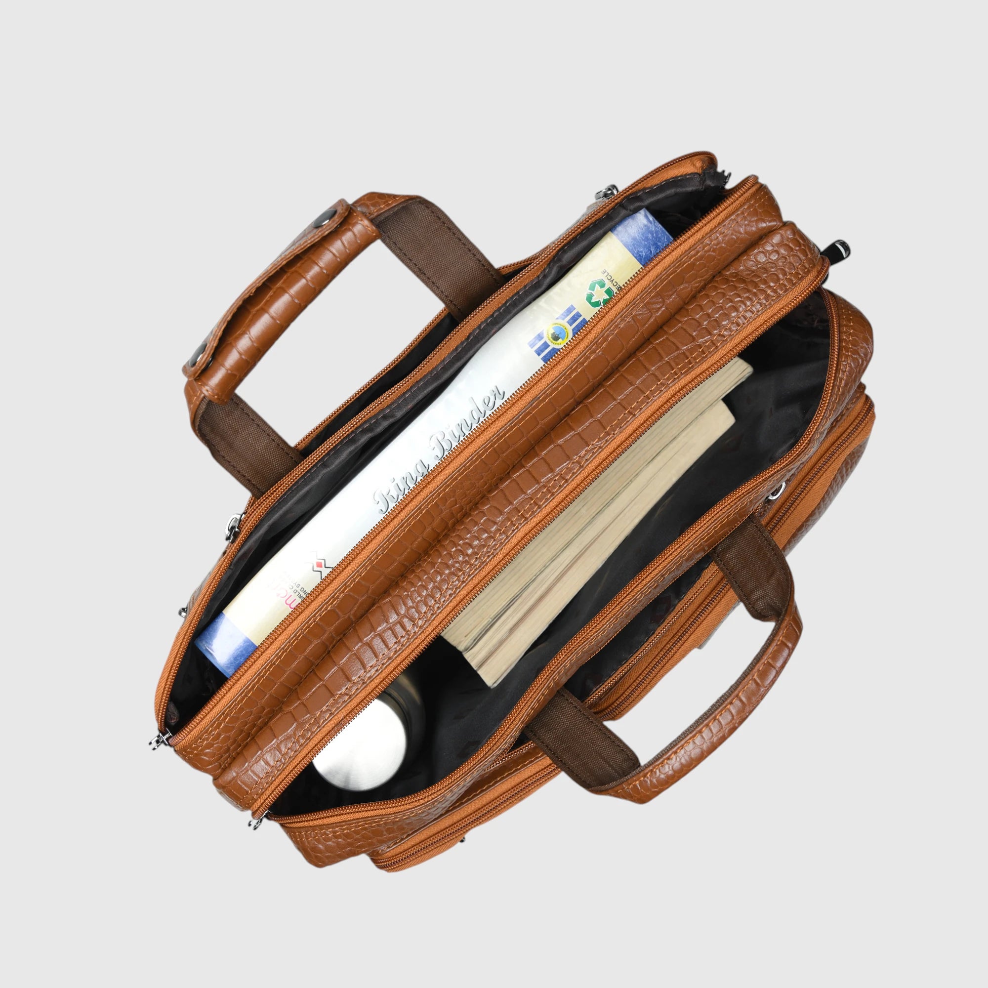 Crocodore Vintage Leather Multi-Pocket Laptop Bag – Tan Colour