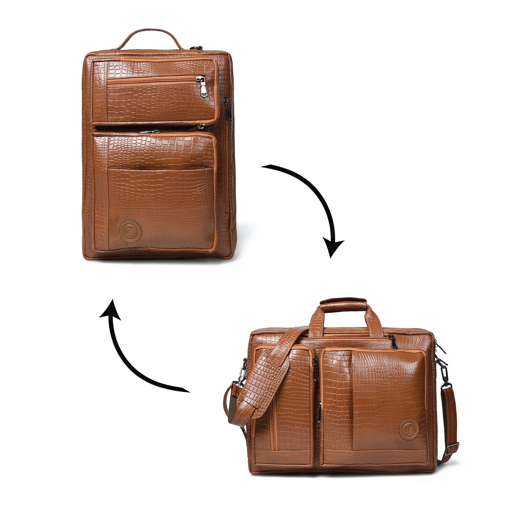 Crocodore Vintage Leather Multi-Pocket Laptop Bag – Tan Colour