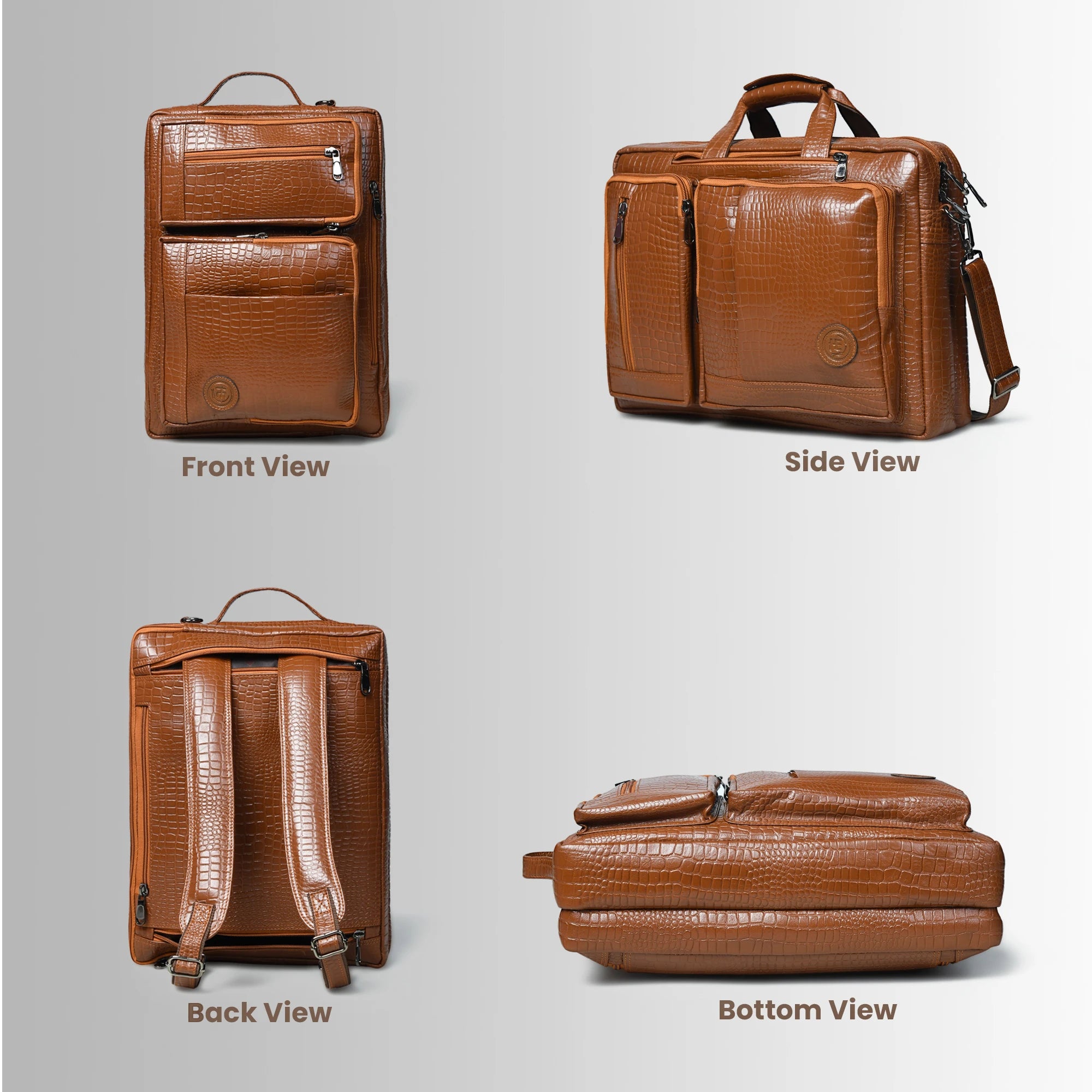Crocodore Vintage Leather Multi-Pocket Laptop Bag – Tan Colour