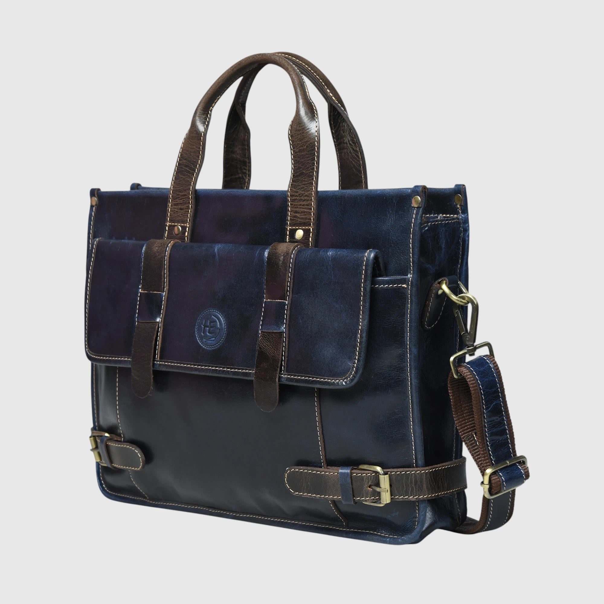 Heritage Leather Laptop Bag-Midnight Blue