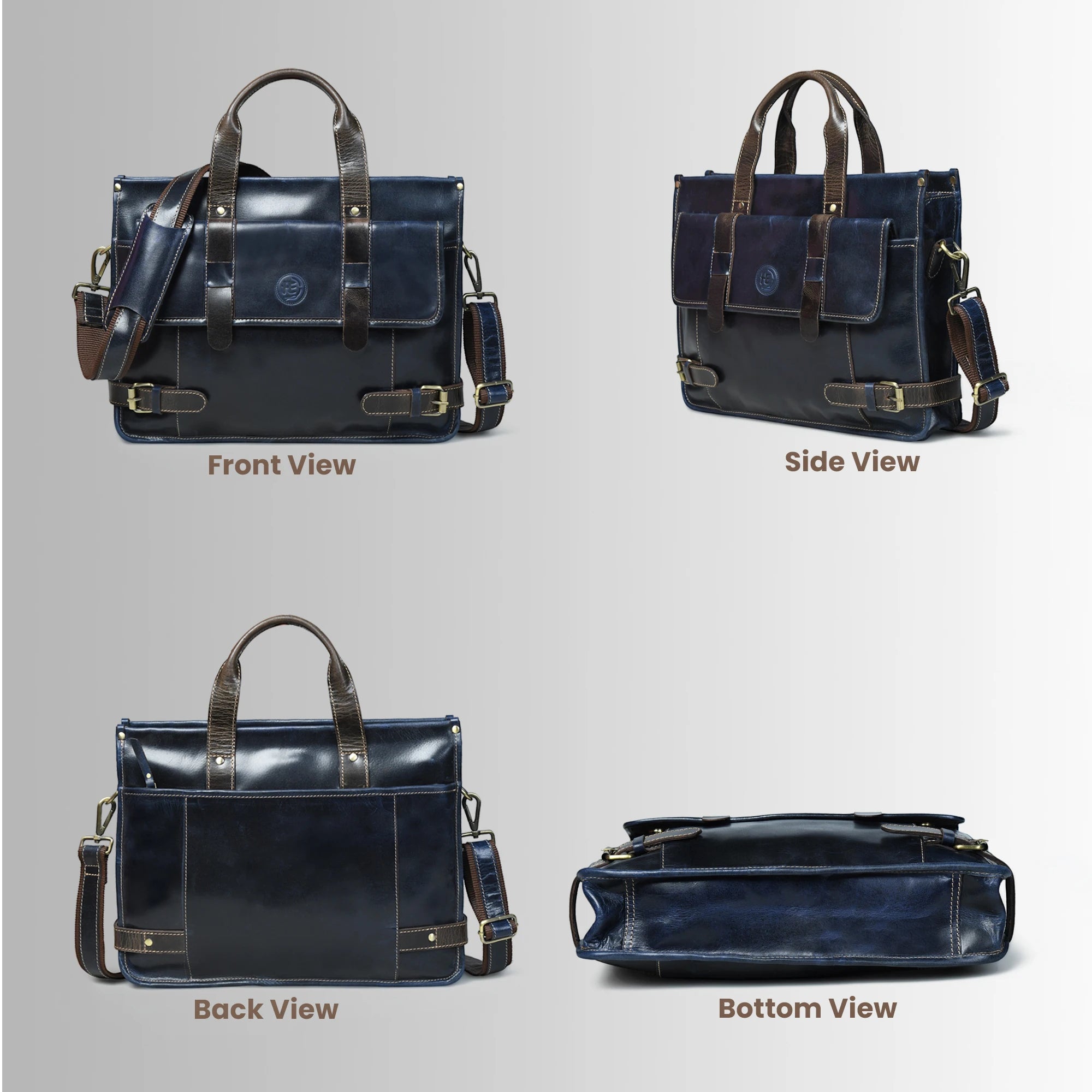 Heritage Leather Laptop Bag-Midnight Blue