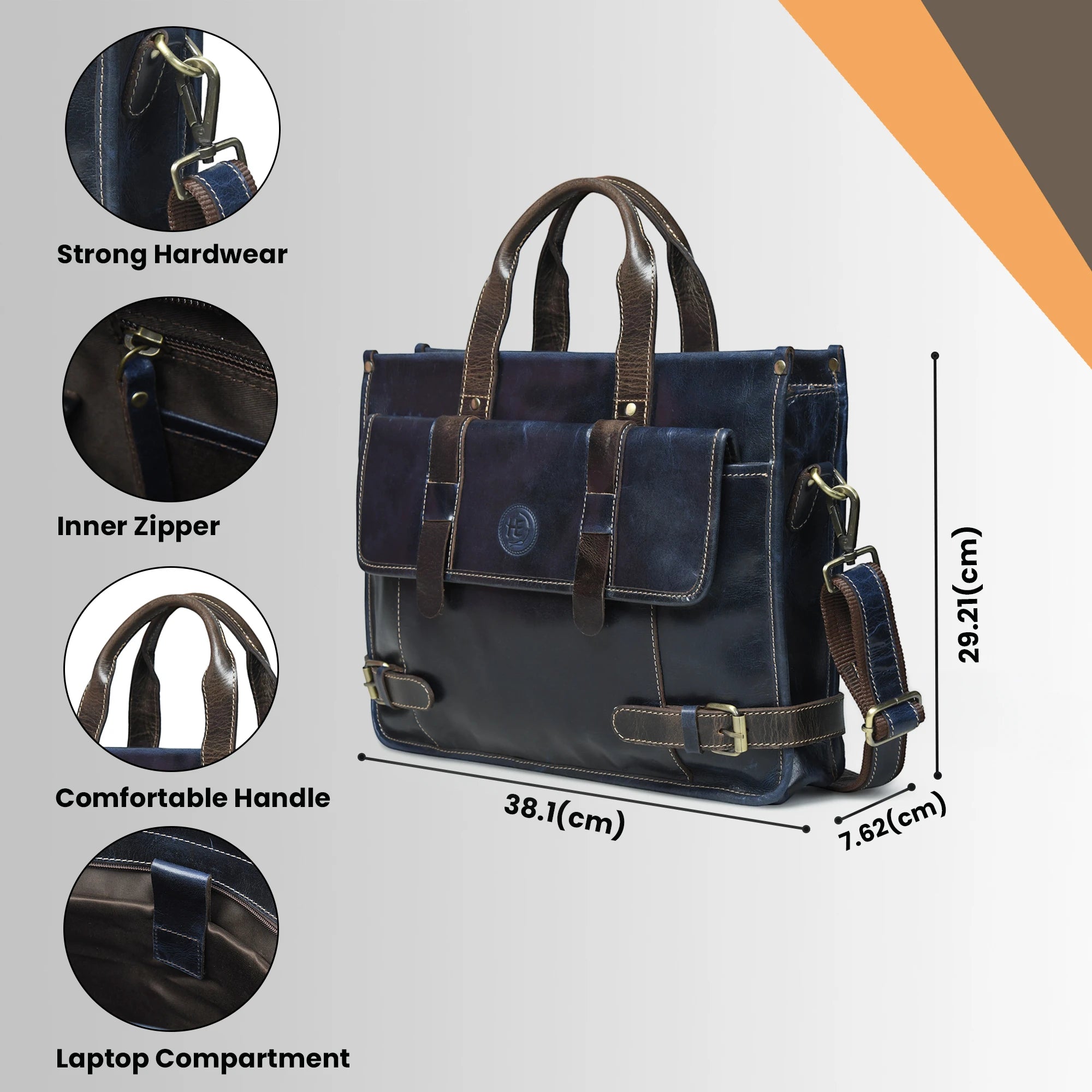 Heritage Leather Laptop Bag-Midnight Blue