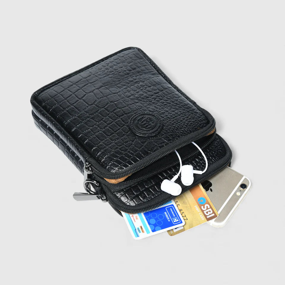 Croc Luxe Leather Sling Bag – Black Colour