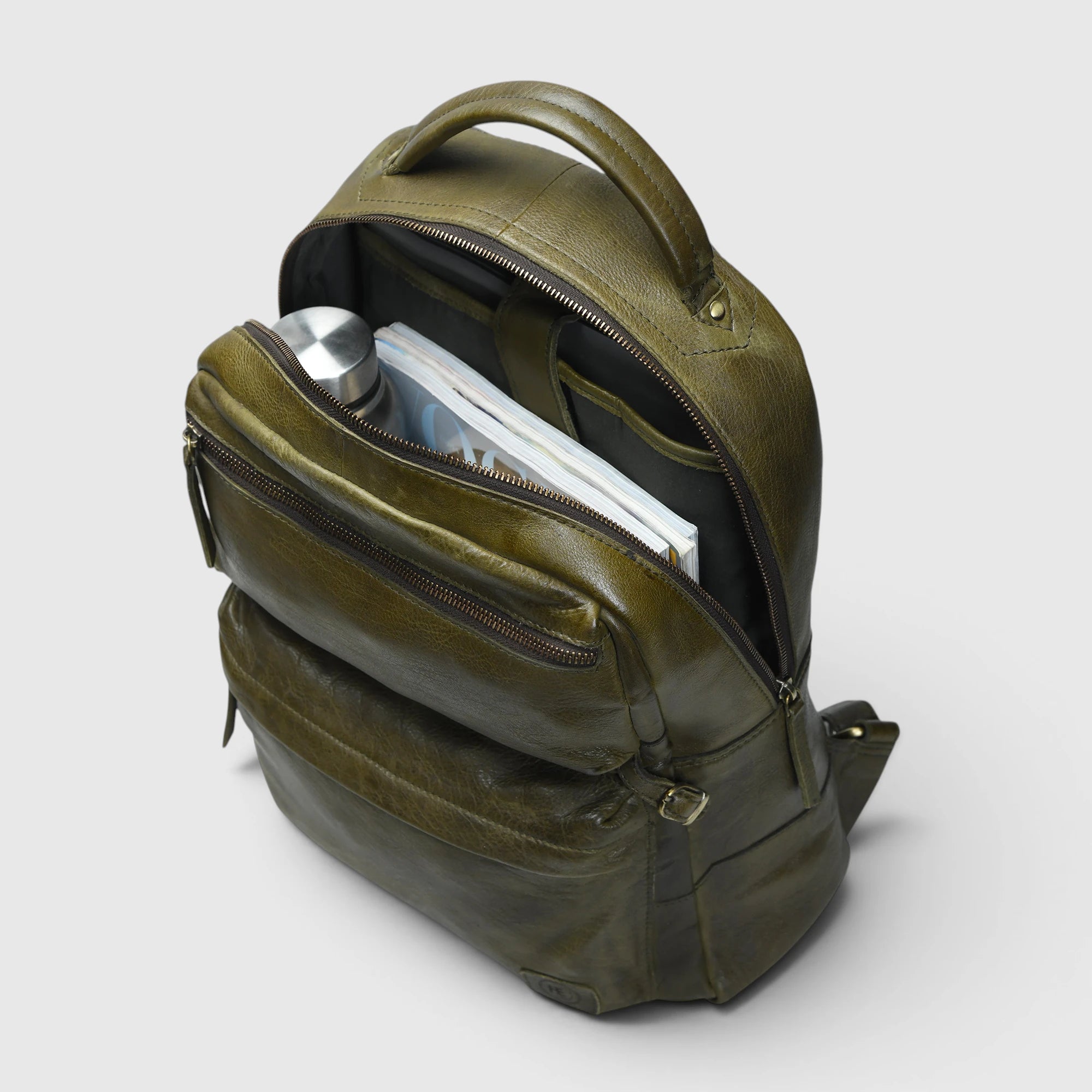 Evercrest Leather Backpack – Deep Olive