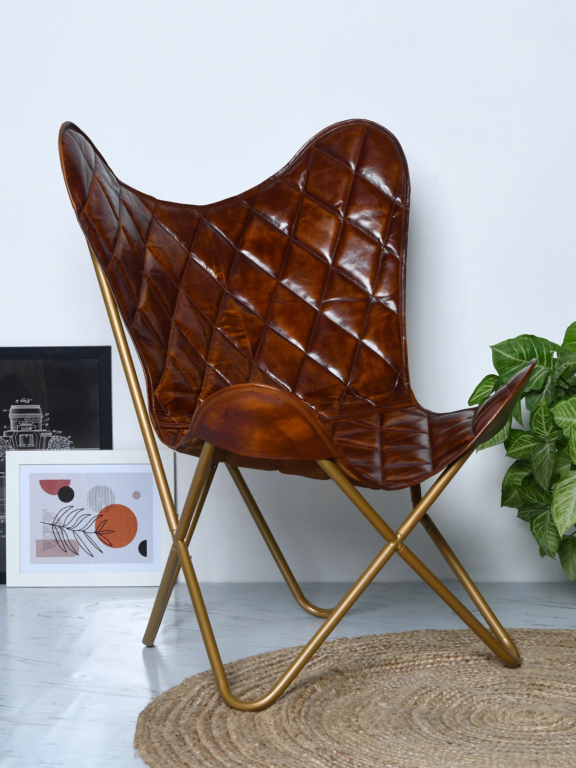 Hestern Aurelius Buffalo Leather Butterfly Chair – Black Frame