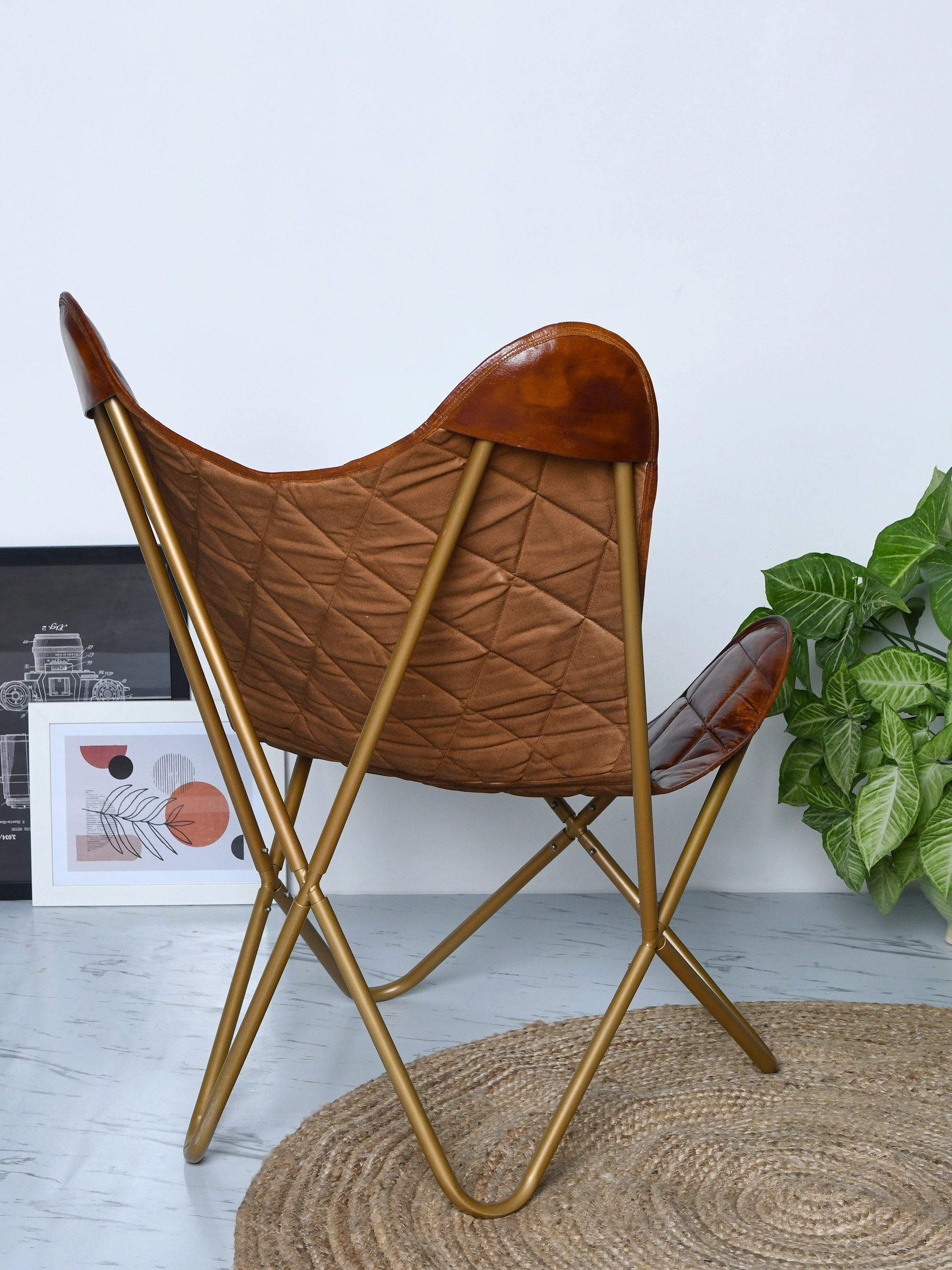 Hestern Aurelius Buffalo Leather Butterfly Chair – Gold Frame