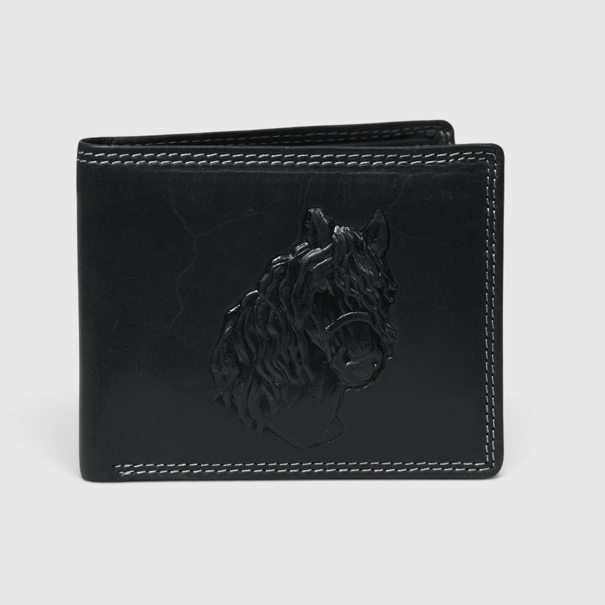 Stallion Crest Vintage Leather Bifold Wallet – Black Colour