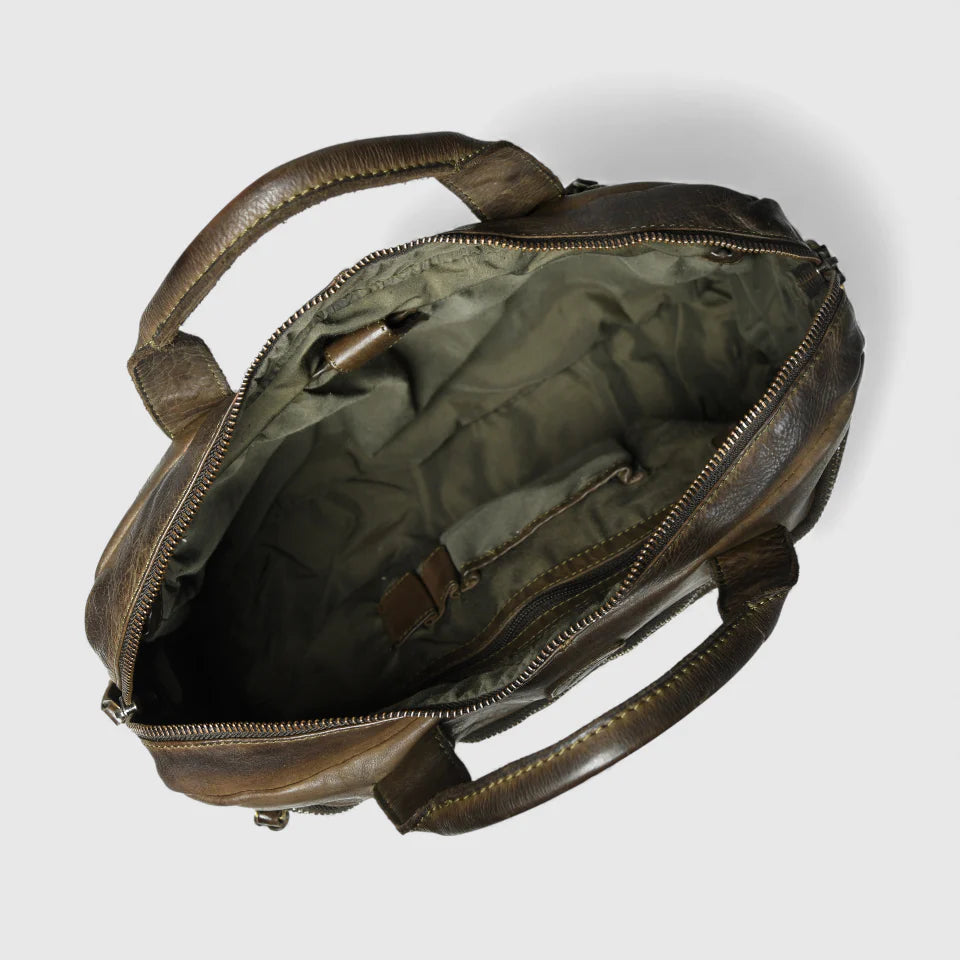Voyager Vintage Leather Laptop Bag - Olive colour
