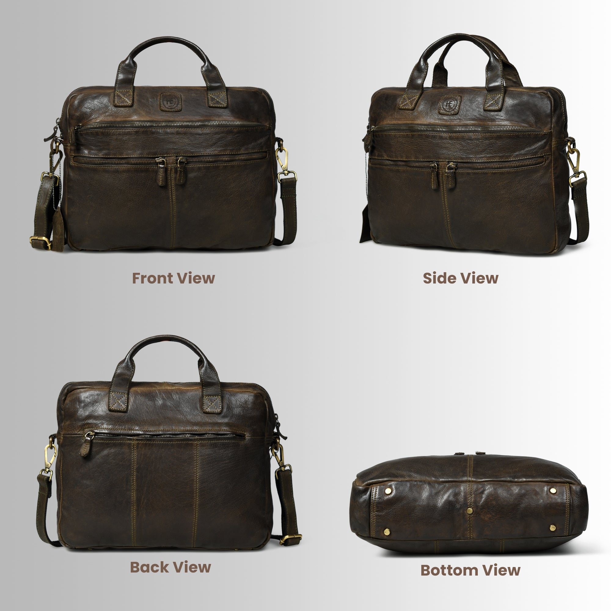 Voyager Vintage Leather Laptop Bag - Olive colour