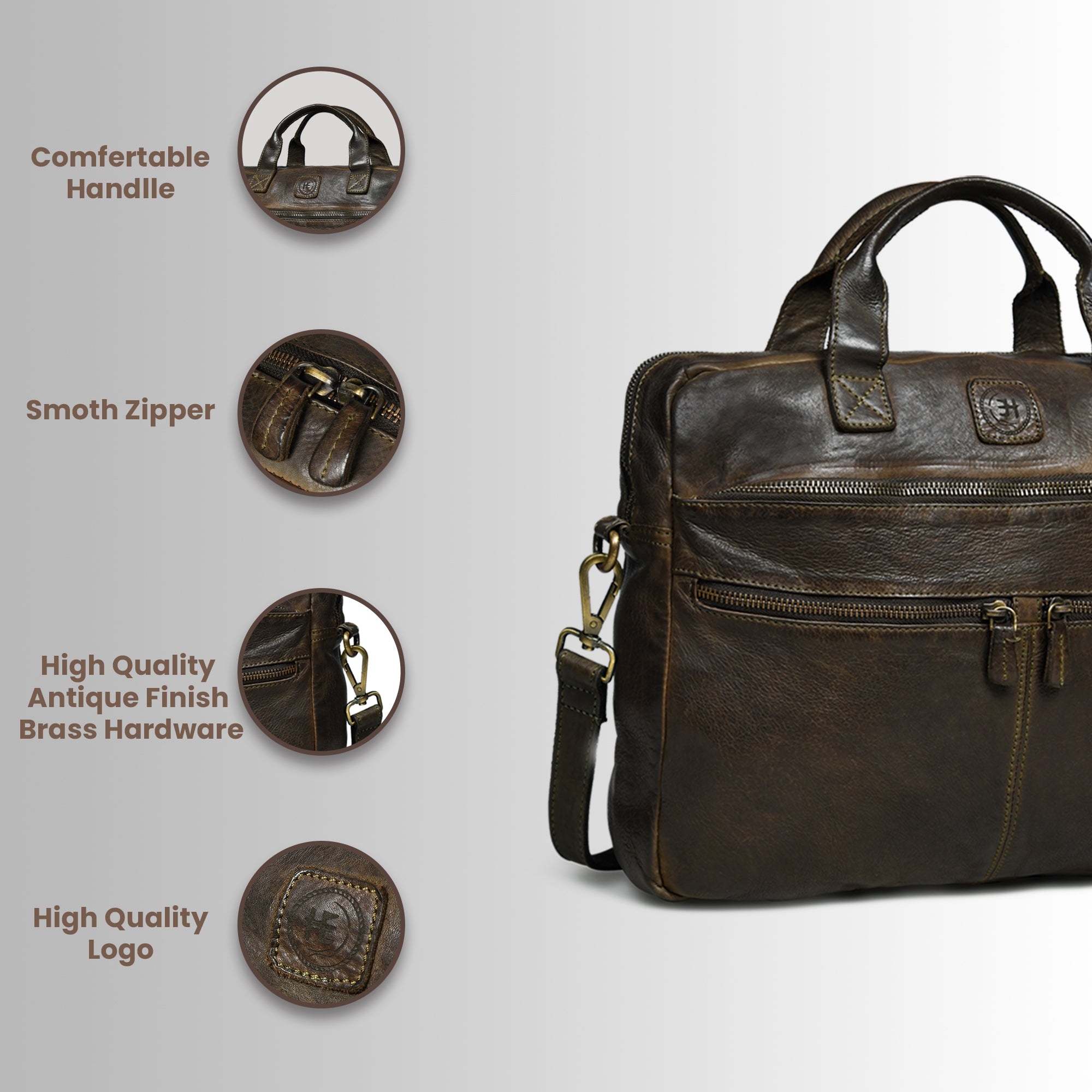 Voyager Vintage Leather Laptop Bag - Olive colour