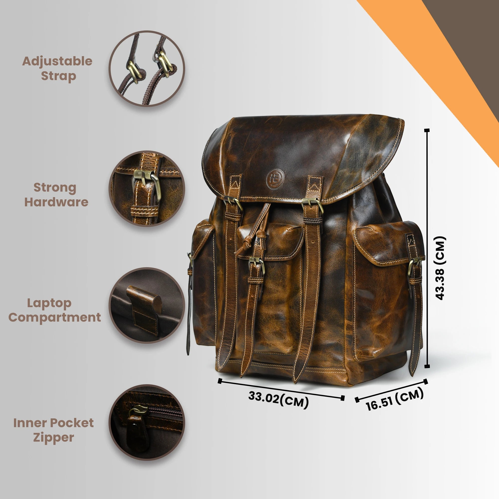 Outlander Vintage Leather Backpack - Rustic Brown
