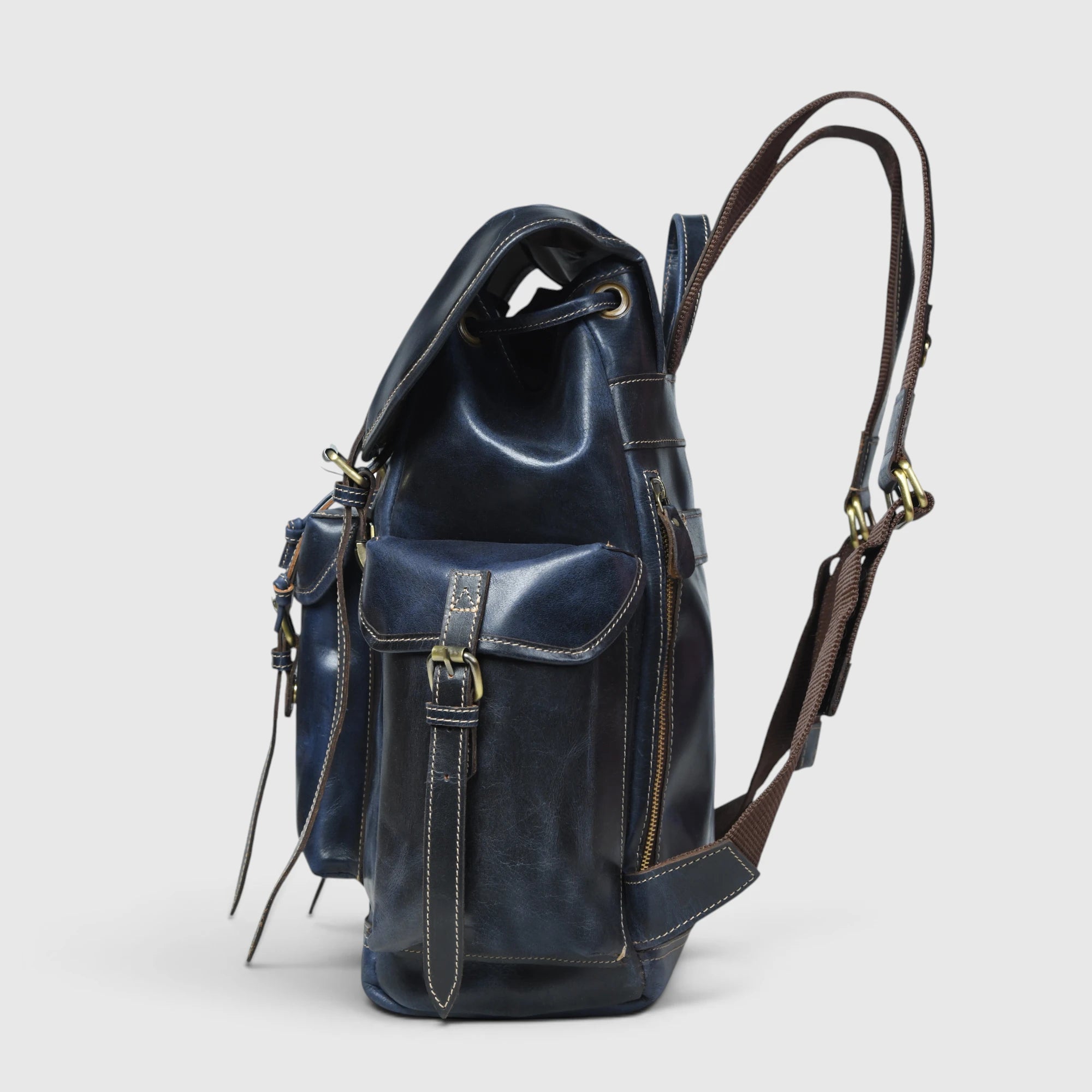 Outlander Vintage Leather Backpack - Midnight Blue