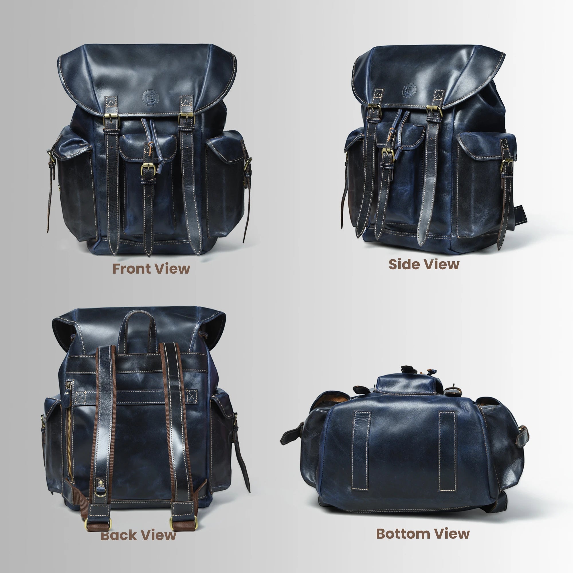 Outlander Vintage Leather Backpack - Midnight Blue