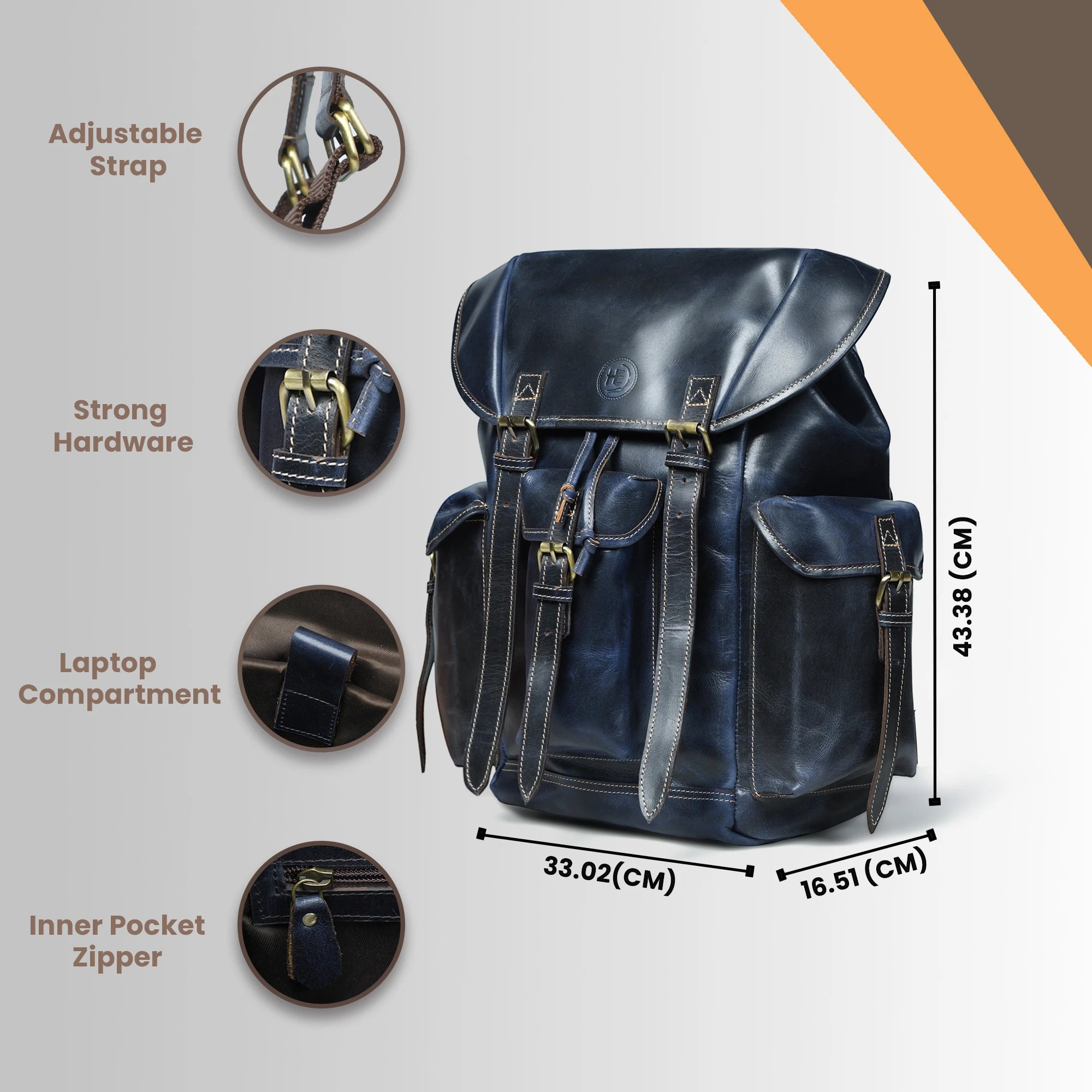 Outlander Vintage Leather Backpack - Midnight Blue