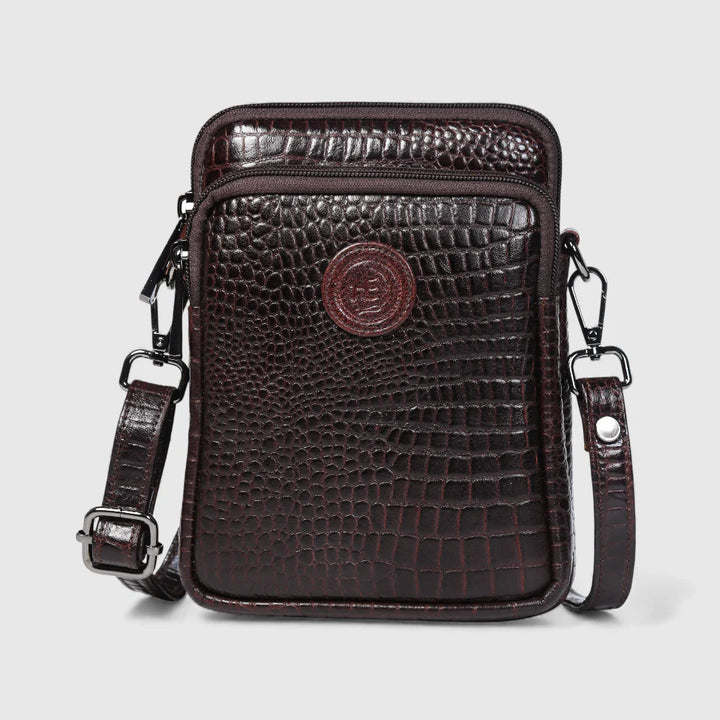 Croc Luxe Leather Sling Bag - Maroon colour