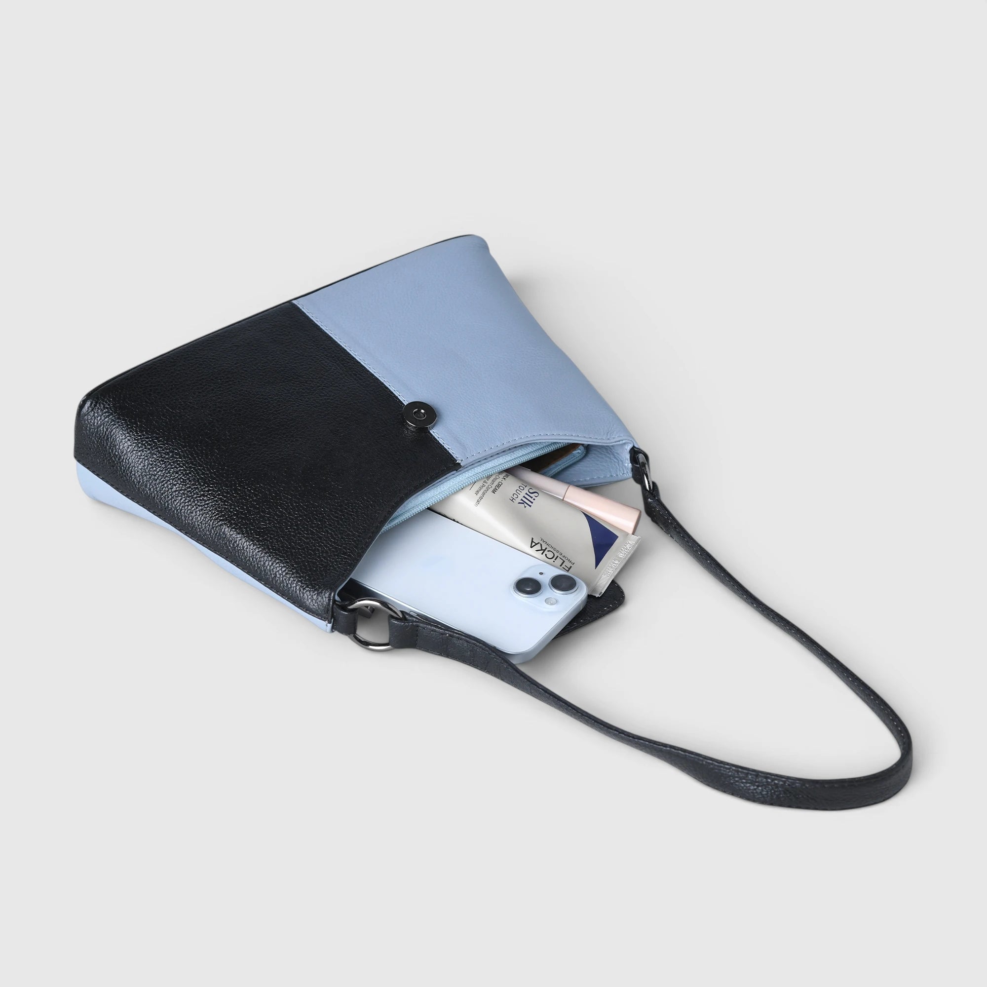 Luna Duo Leather Shoulder Bag - Midnight Blue & Black