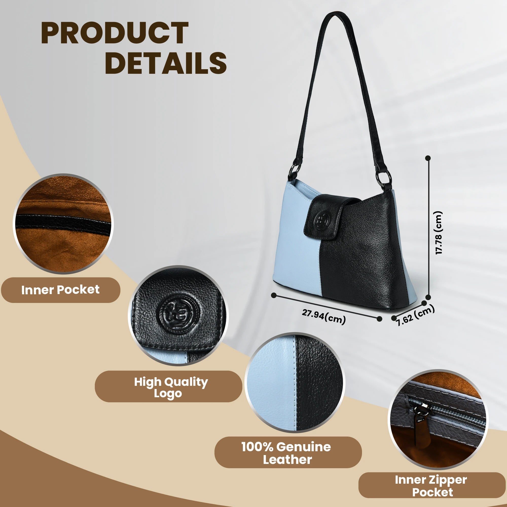 Luna Duo Leather Shoulder Bag - Midnight Blue & Black