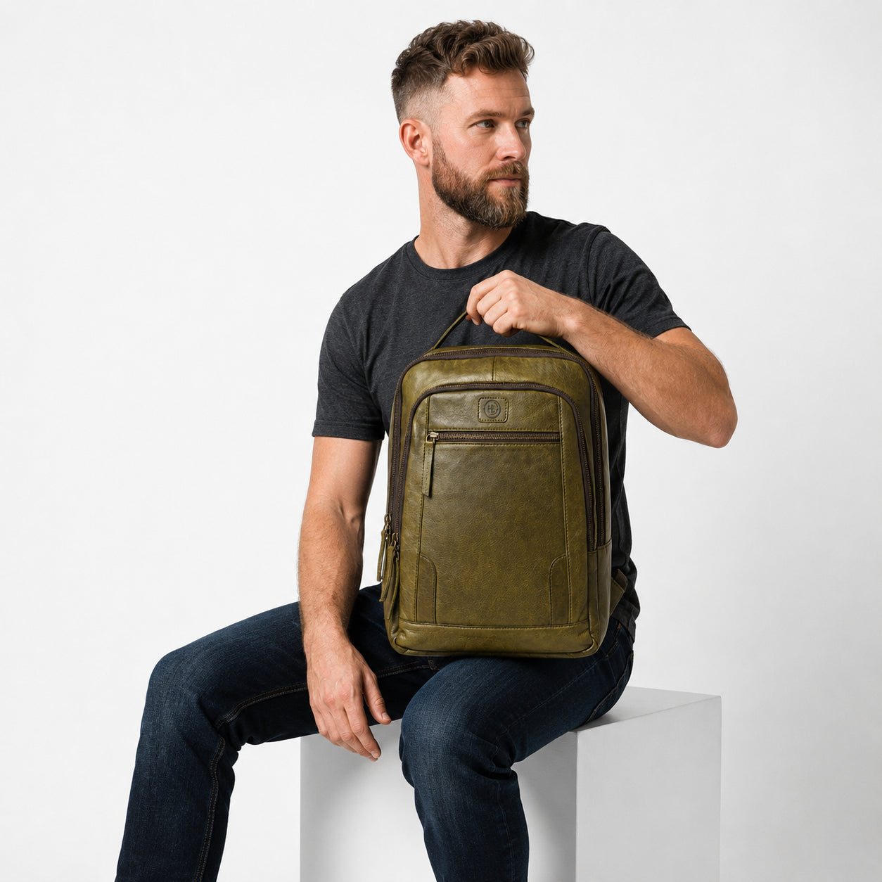 Hestern Trailmark Leather Backpack – Deep Olive