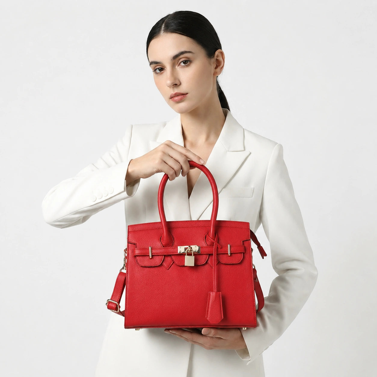 Milan Structured Handbag - Cherry Red